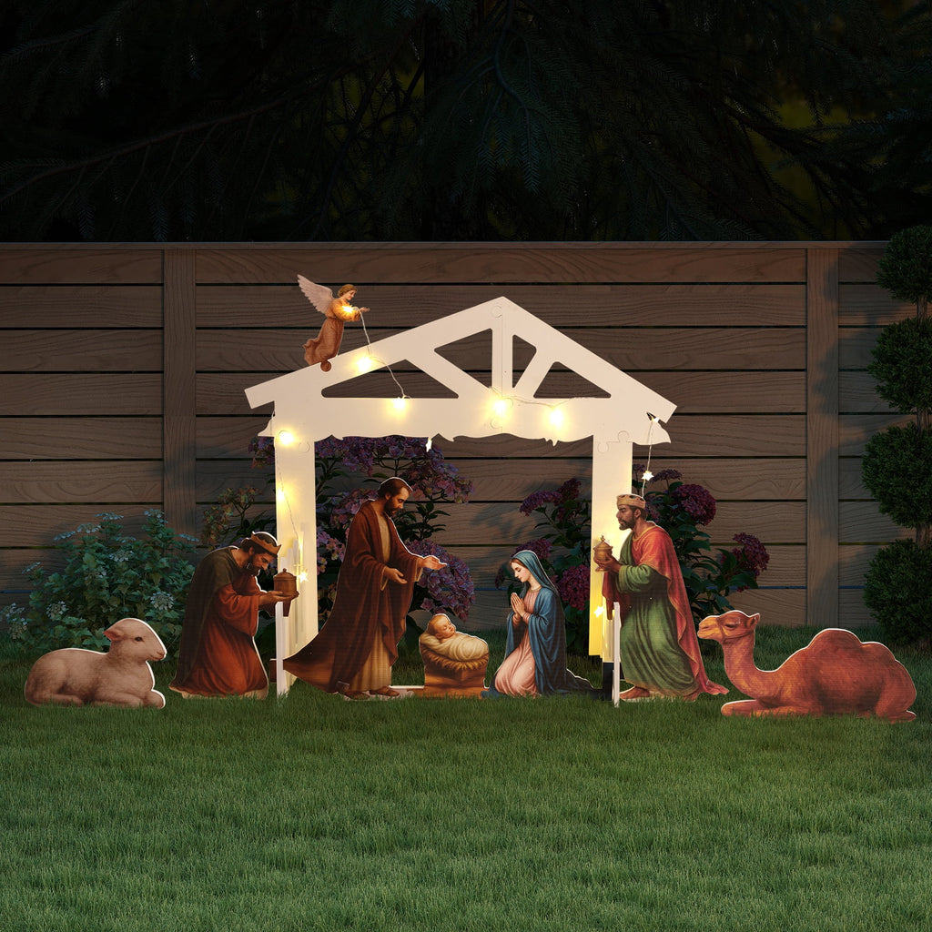 10 PCS Outdoor Nativity Scene Lighted Christmas Family Yard Decoration Nativity Sets Weatherproof, White