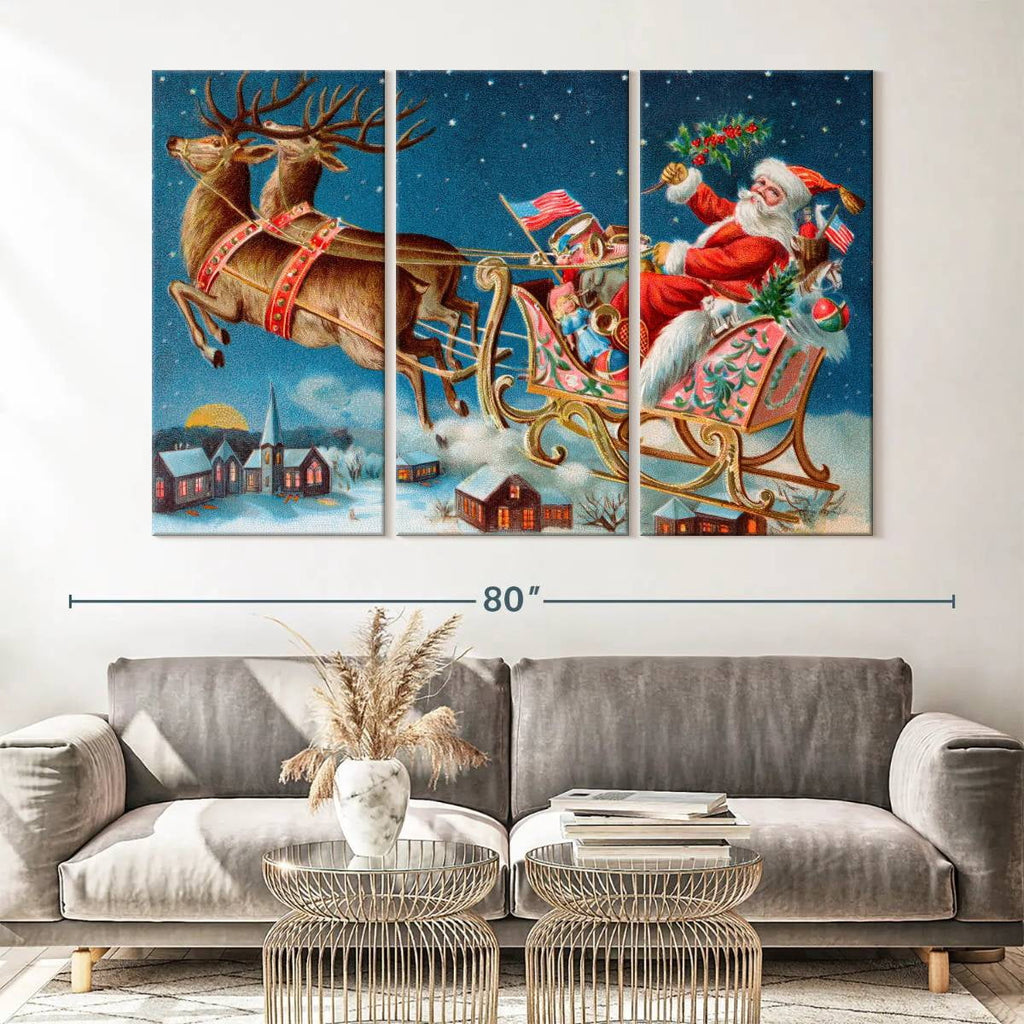 Elephant Stock Moonlit Skaters Wall Art - Horizontal Multi Panel Canvas - Living Room Wall Decor - Holiday Multi Panel - Blue And White Decor By Marilyn Dunlap - 74" x 48"