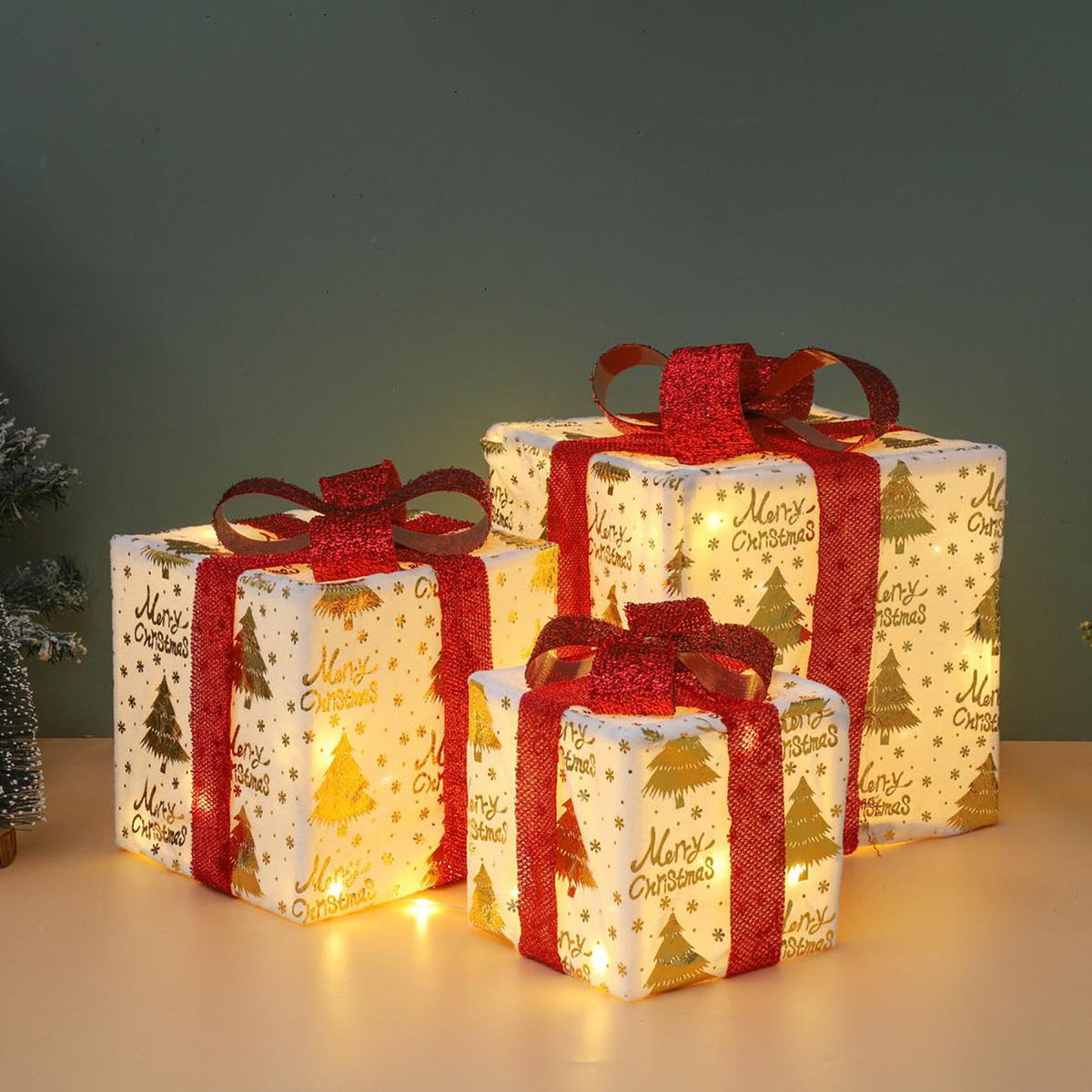 Summercome Christmas Glowing Decoration,Gift Box Ornament with Christmas Lighting Box,Outdoor Light Lighting Christmas Box,Outdoor Gift Decoration for Indoor Outdoor Xmas Tree Home Yard Lawn Set of 3