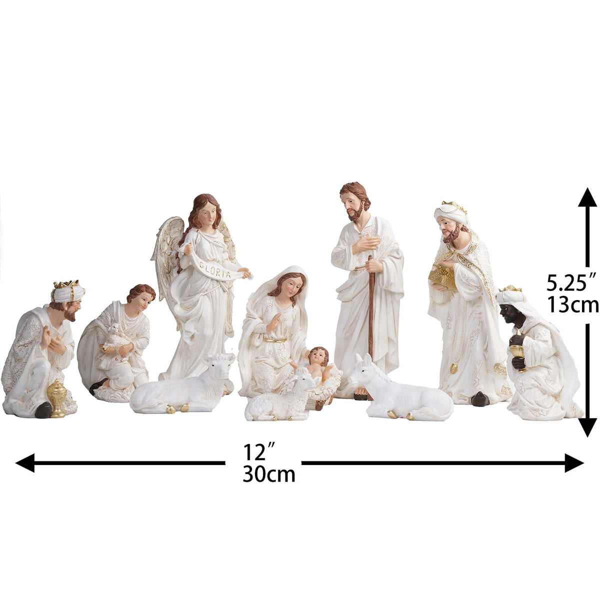 Zayton 5.5 Inch Christmas Nativity Set, 11-Piece White Resin Decorative Figurines