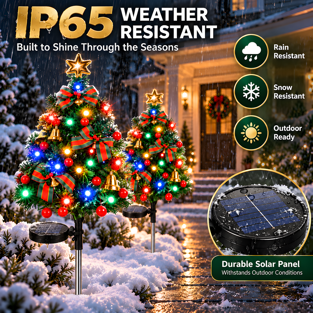 2 Pack Solar Powered Christmas Tree Lights, Outdoor Holiday Decor with 40 Bright LEDs, Waterproof Xmas Garden Decorations for Pathway, Yard, Grave and Lawn