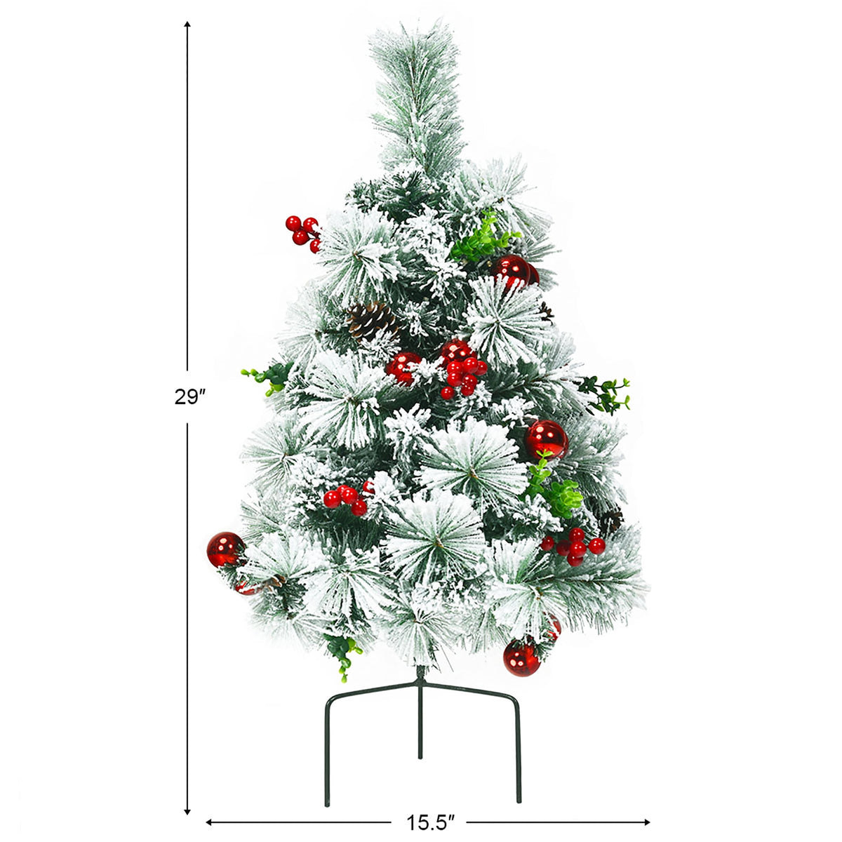 Costway Set of 2 29 in Battery Powered Pre-lit Pathway Flocked Christmas Trees Outdoor