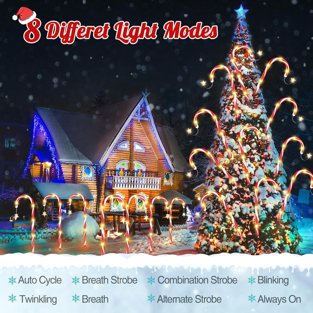 12 Pack Christmas Decorations Outside Solar Candy Cane Lights, Bright Outdoor Christmas Decorations with 8 Flashing Modes, Waterproof Solar Christmas Lights for Yard Pathway