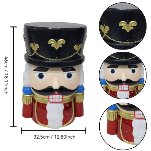 19" Nutcracker Soldier Accent Side Table, Resin Christmas Stool, Black & Red