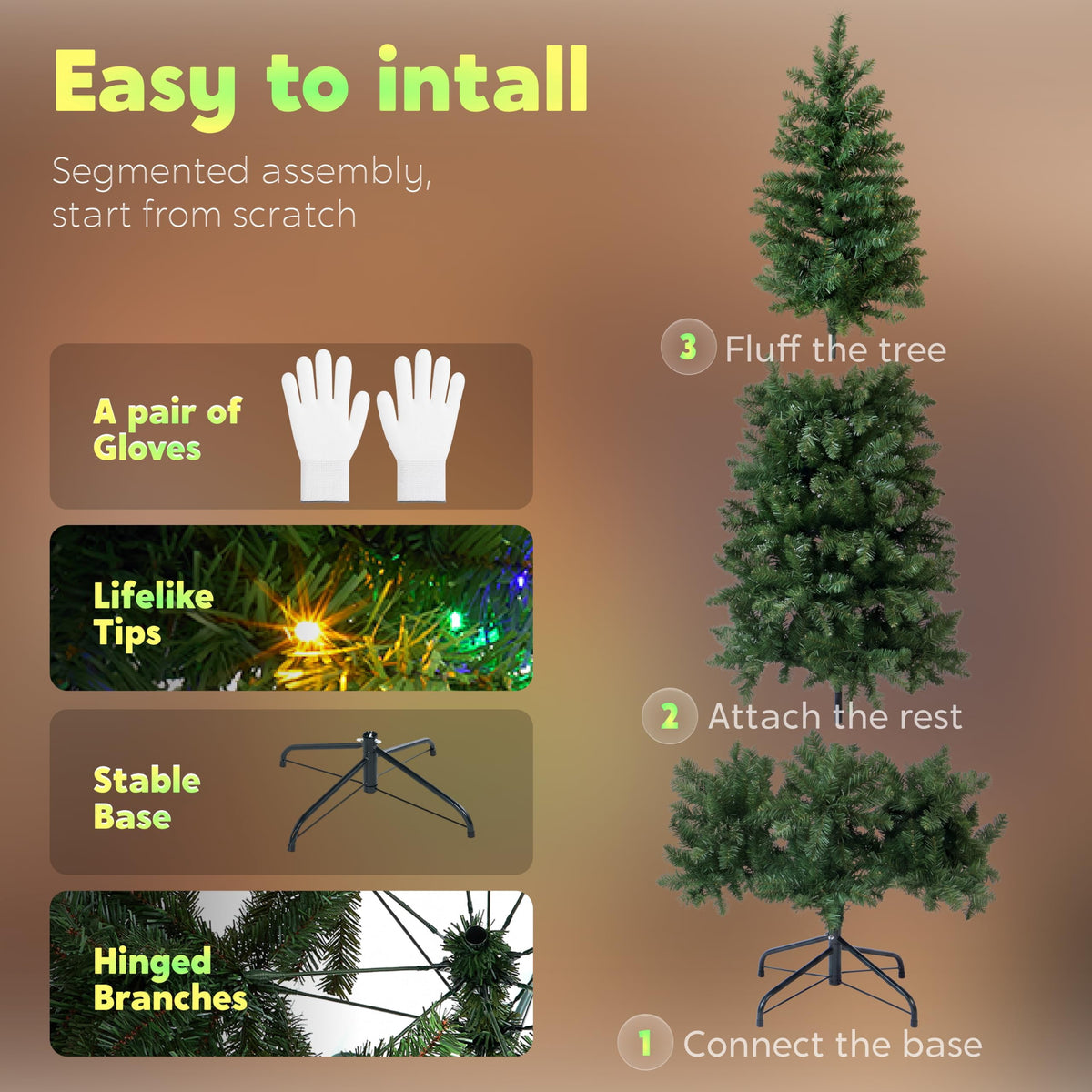 Joyfy 6 FT Prelit Slim Christmas Tree with 250 RGB Lights,App & Remote Control,Hinged Branches,Gloves & Metal Base Included,Easy Setup,Realistic Artificial Pencil Tree for Xmas Indoor Holiday Decor