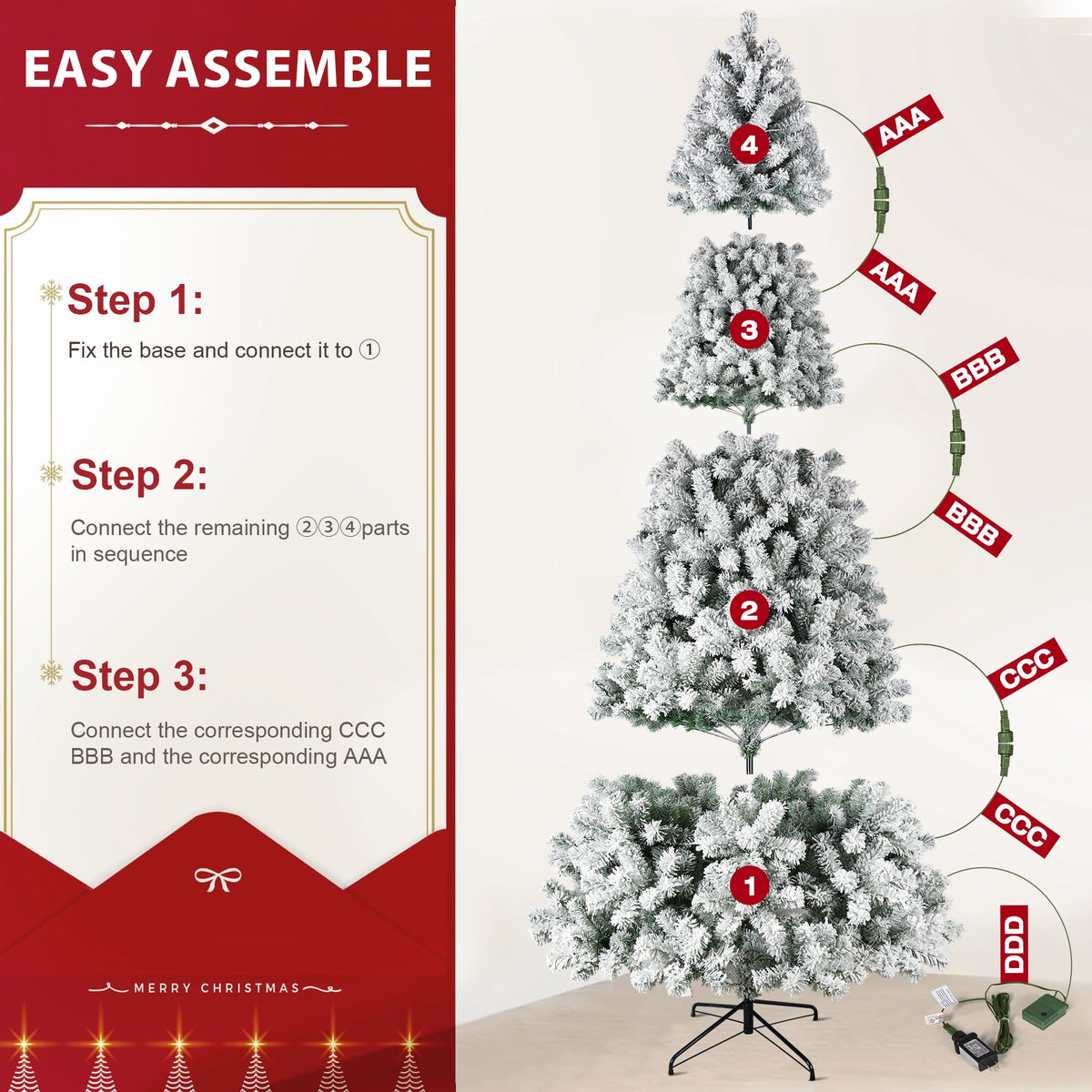Yexmas 7.5ft Pre-Lit Snowflake Flocked Christmas Tree,8 Modes LED Lights,Artificial Xmas Tree with Storage Bag