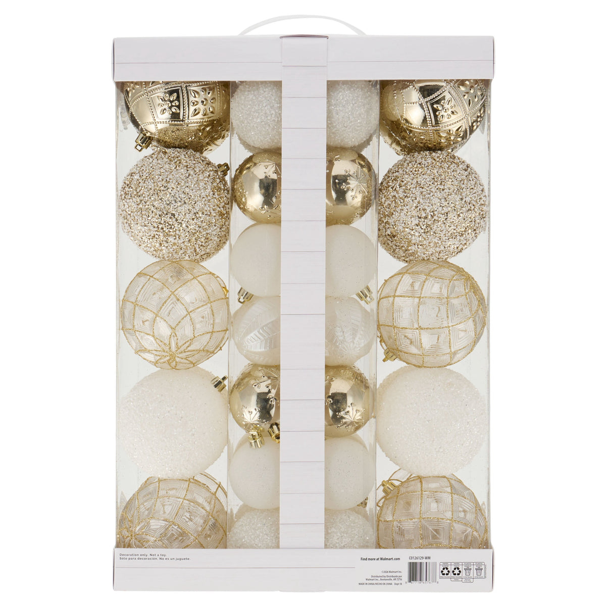 My Texas House 62-Count Gold and White Shatterproof Christmas Ornaments