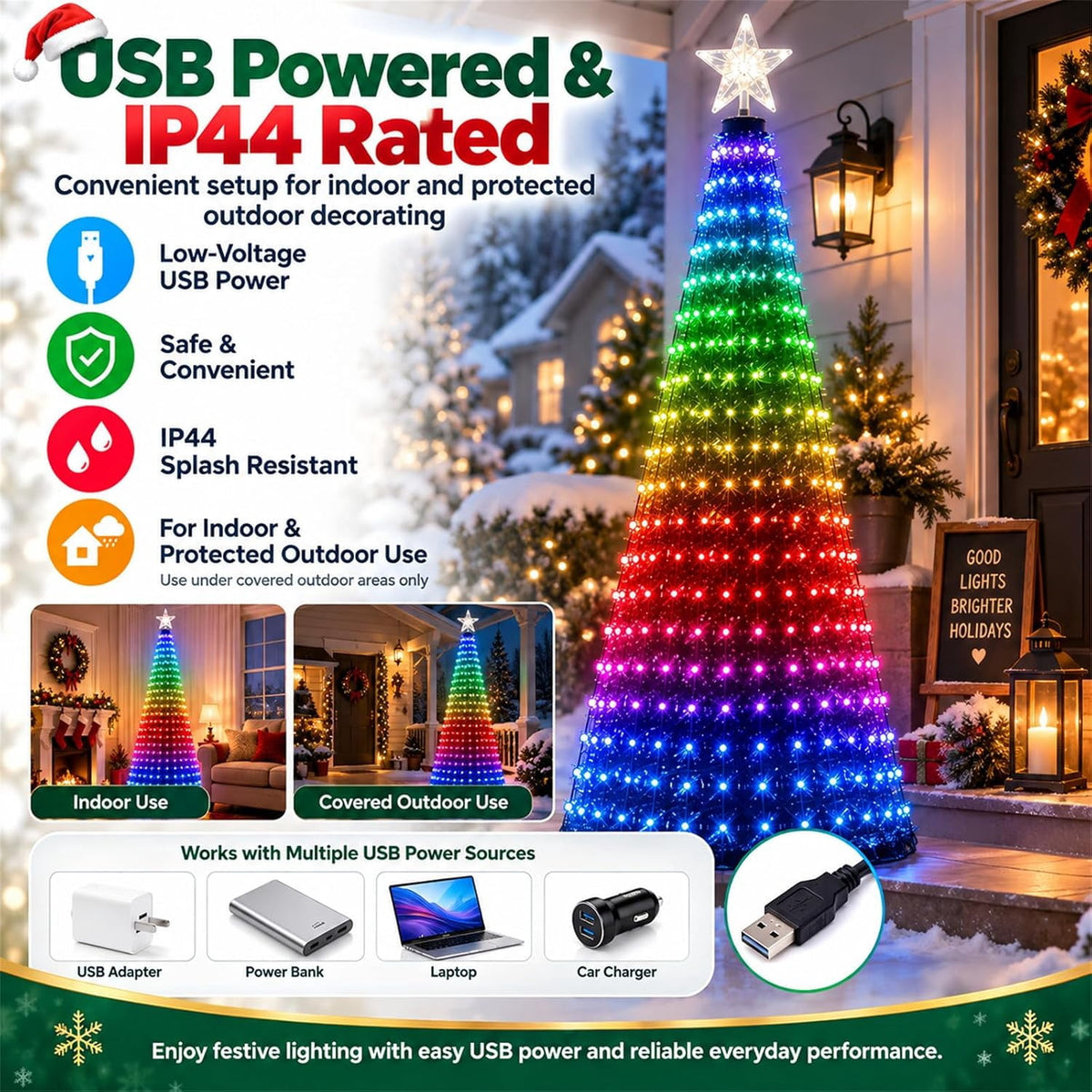 Smart Christmas Tree Lights with App Control,DIY Animation Effects,IP65 Waterproof for Indoor Xmas Tree Decor