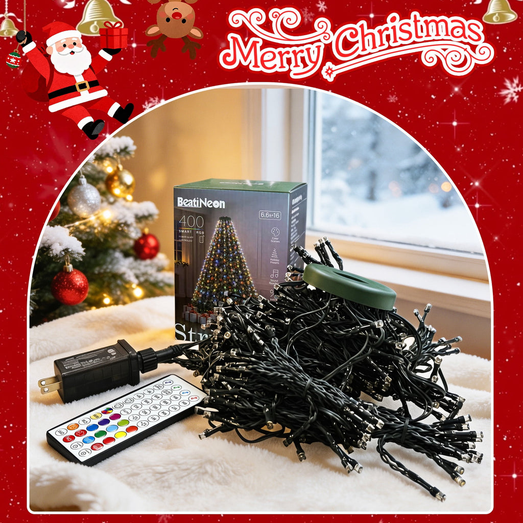 Christmas Tree Lights with Ring, 400 LED Cool White Tree Ring Light, 16 Strands 6.6FT Cascade with Remote & Timer for Indoor Xmas Tree Decor