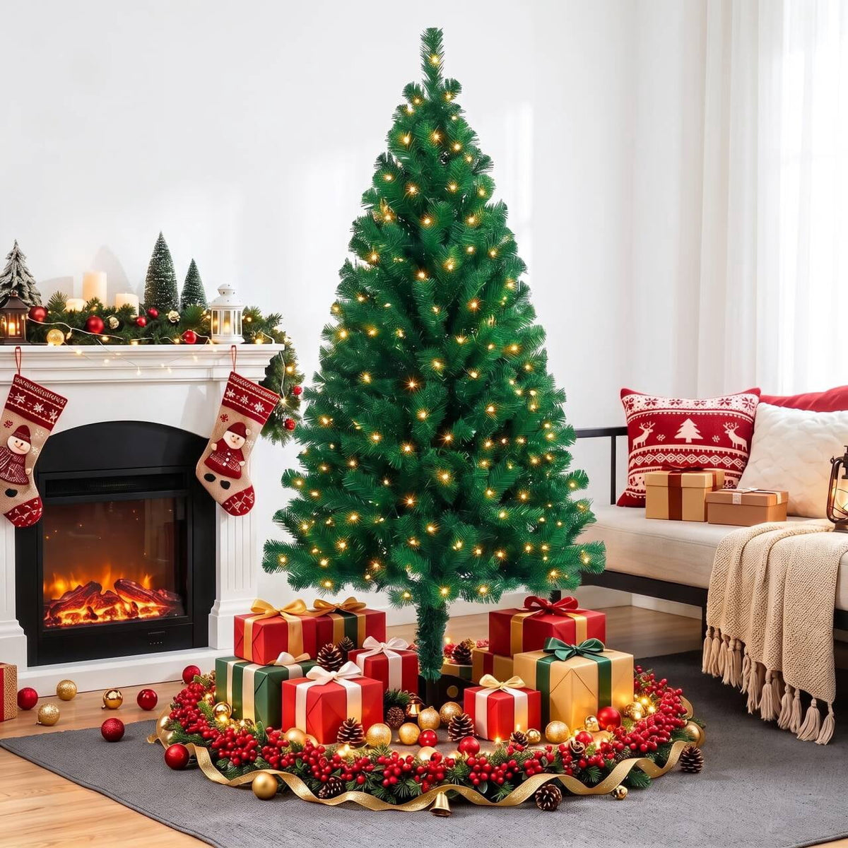 Leyaron Christmas Tree with Lights, 4FT Artificial Small Mini Christmas Tree Decorations for Indoor Holiday Xmas Home Decor, Green