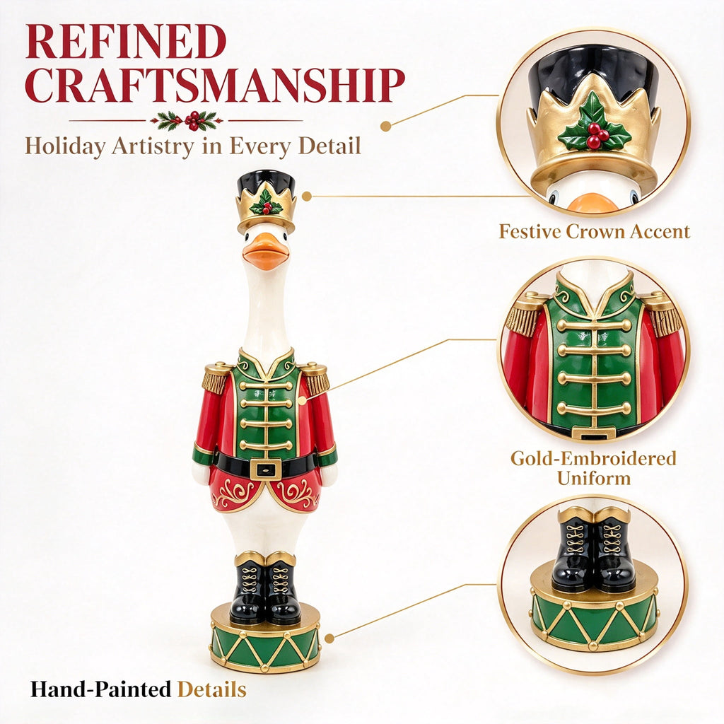 15.7 Inch Resin Nutcracker with Velvet Bow, Christmas Farmhouse Decor, Large Rattan Imitation Soldier Figurine for Floor Mantel Table Home,Rustic Winter Holiday Outdoor Decor,2PCS
