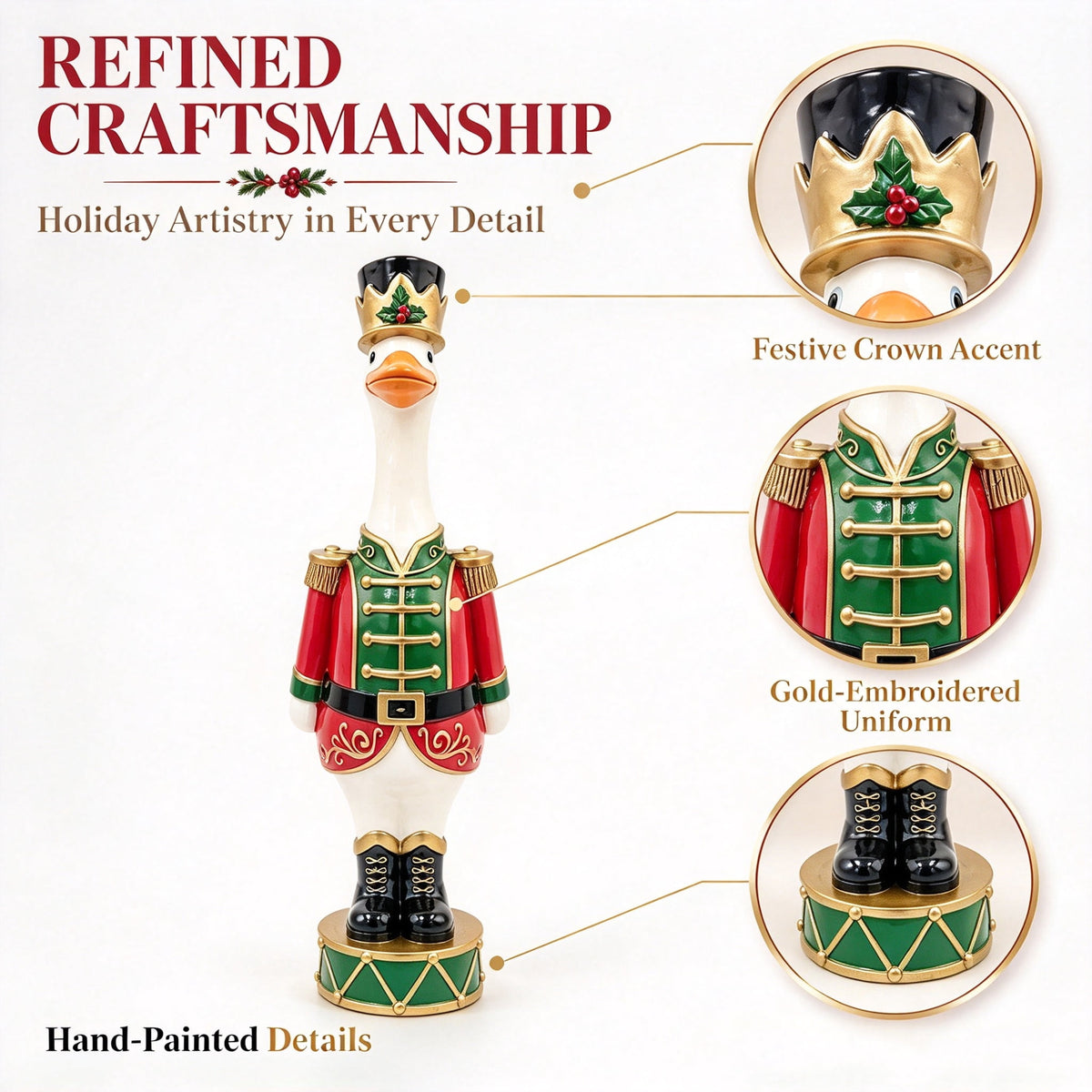 15.7 Inch Resin Nutcracker with Velvet Bow, Christmas Farmhouse Decor, Large Rattan Imitation Soldier Figurine for Floor Mantel Table Home,Rustic Winter Holiday Outdoor Decor,2PCS
