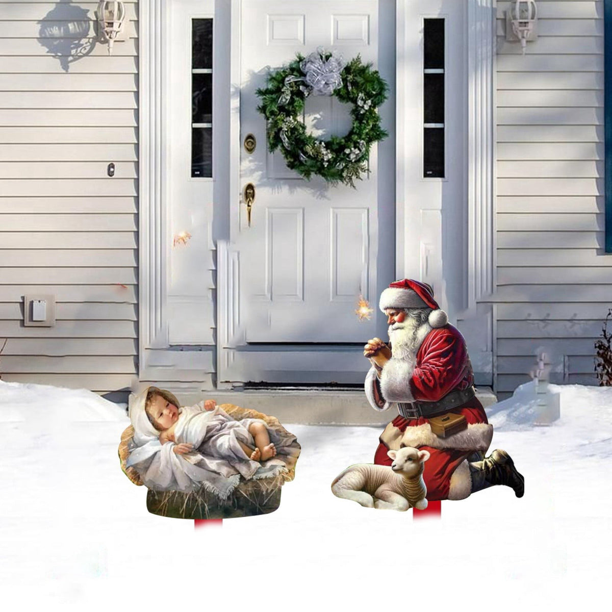2PC Outdoor Nativity Scene-Christmas Yard Decoration,Acrylic Holiday Sign|Santa Claus Courtyard Ornament for Lawn Garden,Jesus Nativity Display for Outside Festive Home Decoration(Light-up model),B