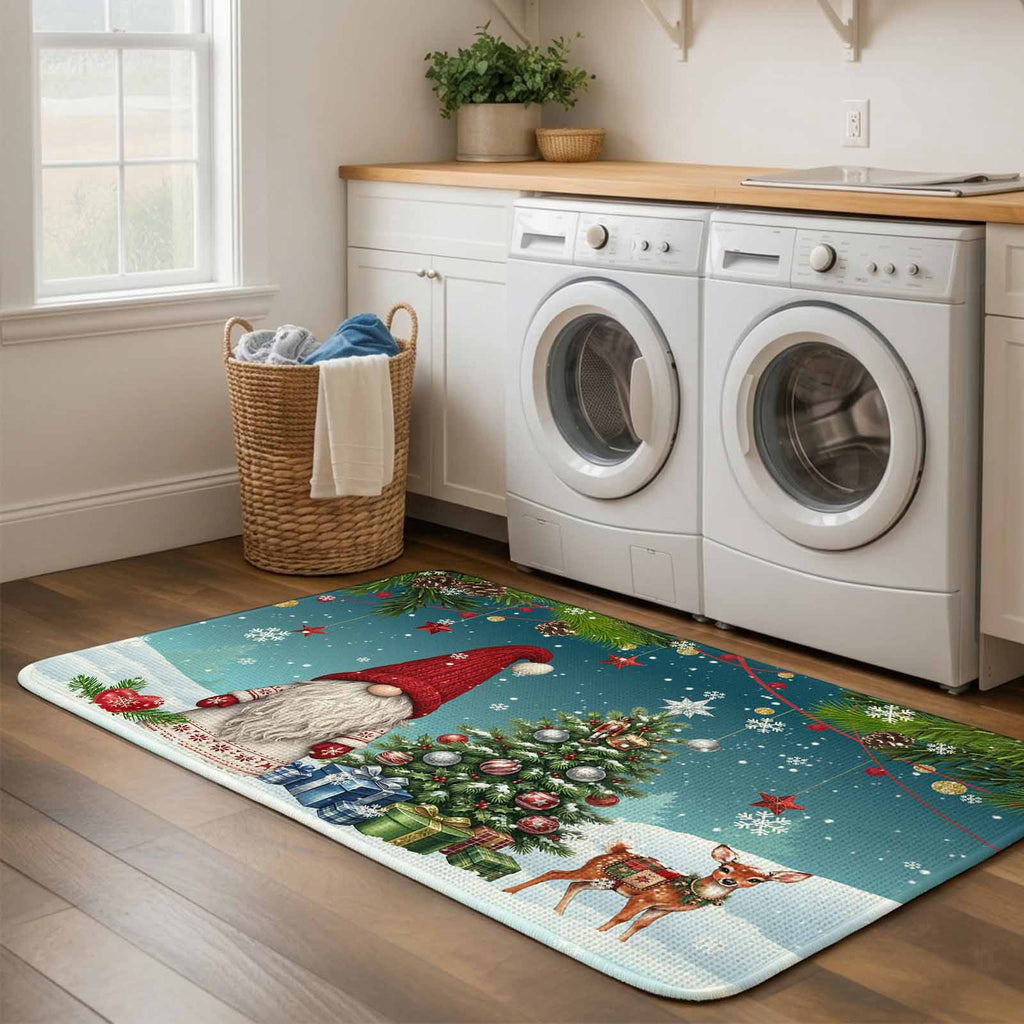 Red Truck Christmas Washable Area Rugs for Living Room Bedroom, Large Non Slip Indoor Floor Carpet Absorbent Xmas Tree Gnomes Navy Blue Snowflake Door Mat Rugs for Bathroom Entryway 63"x90.6"