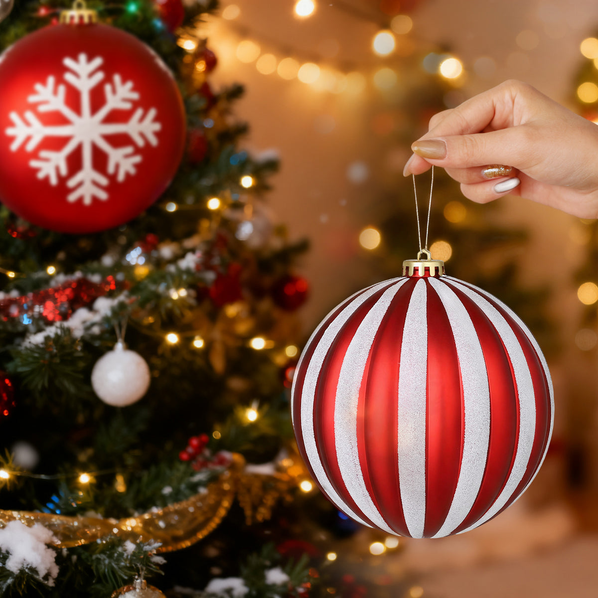 LAMPHOME 12PK 7'' Shatterproof Christmas Ball Ornaments - Solid Festive Decor with Glossy & Matte Finishes, Xmas Tree Ornaments for Holiday Parties (Red)