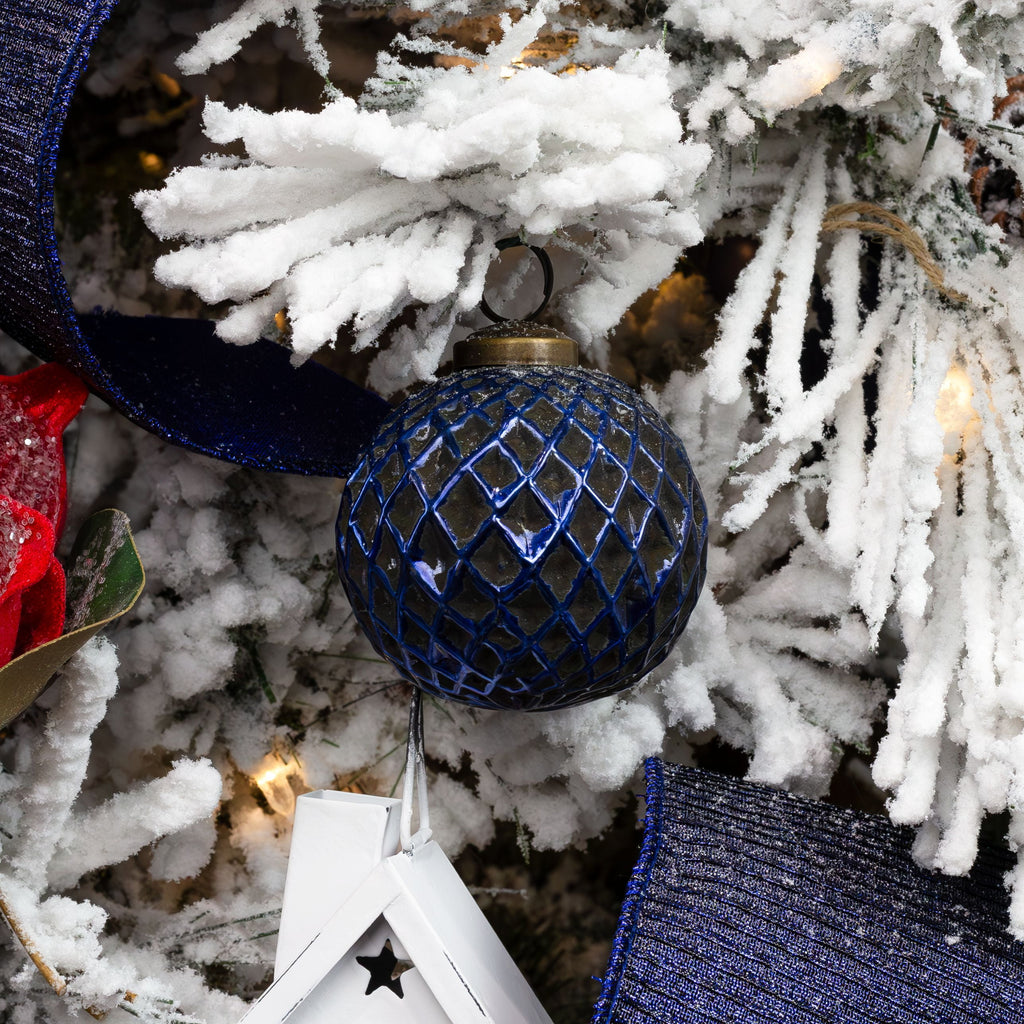 AuldHome Design Farmhouse Ball Ornaments (Set of 6, Gold/Silver); Distressed Metal Glass Ball Vintage Style Christmas Decorations