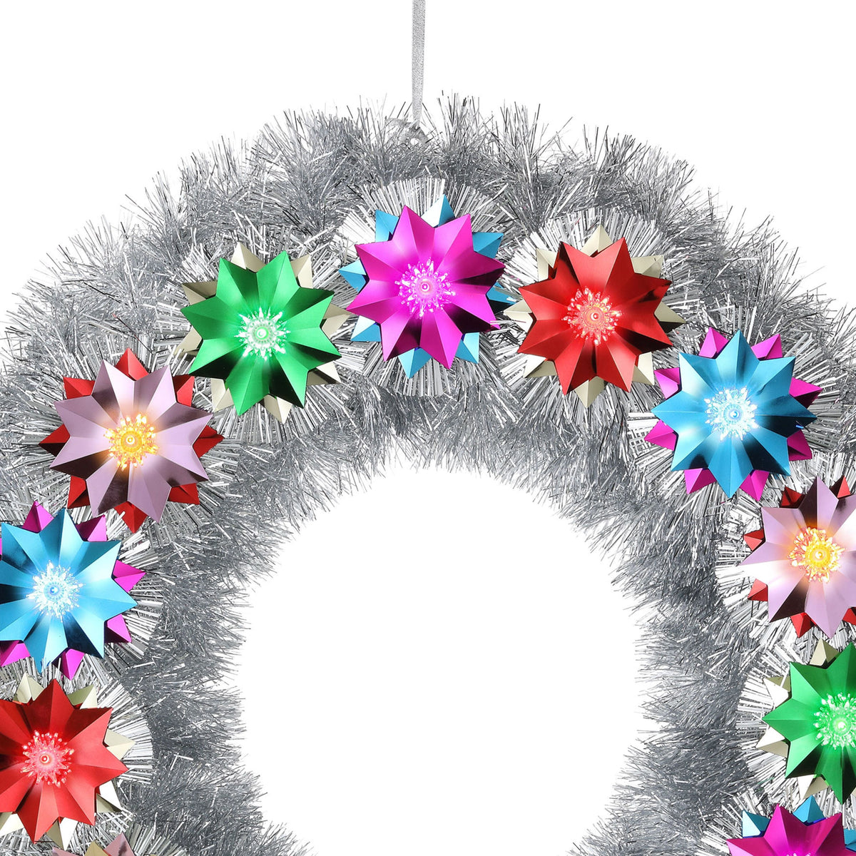 Mr. Christmas 30 in. Tinsel Wreath with Flower Pom-poms
