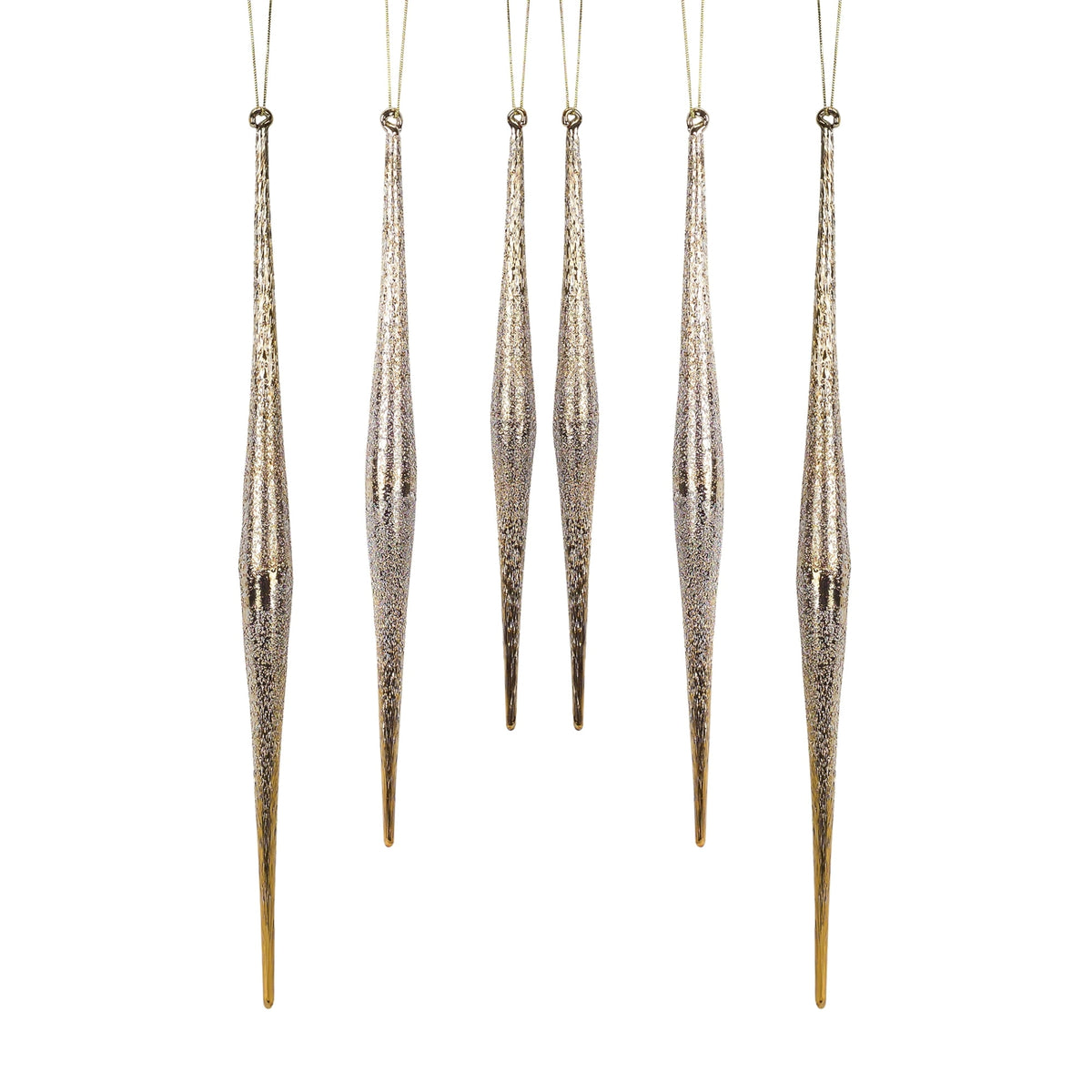 Melrose Set of 6 Silver and Gold Icicle Glass Christmas Ornaments 13.25”