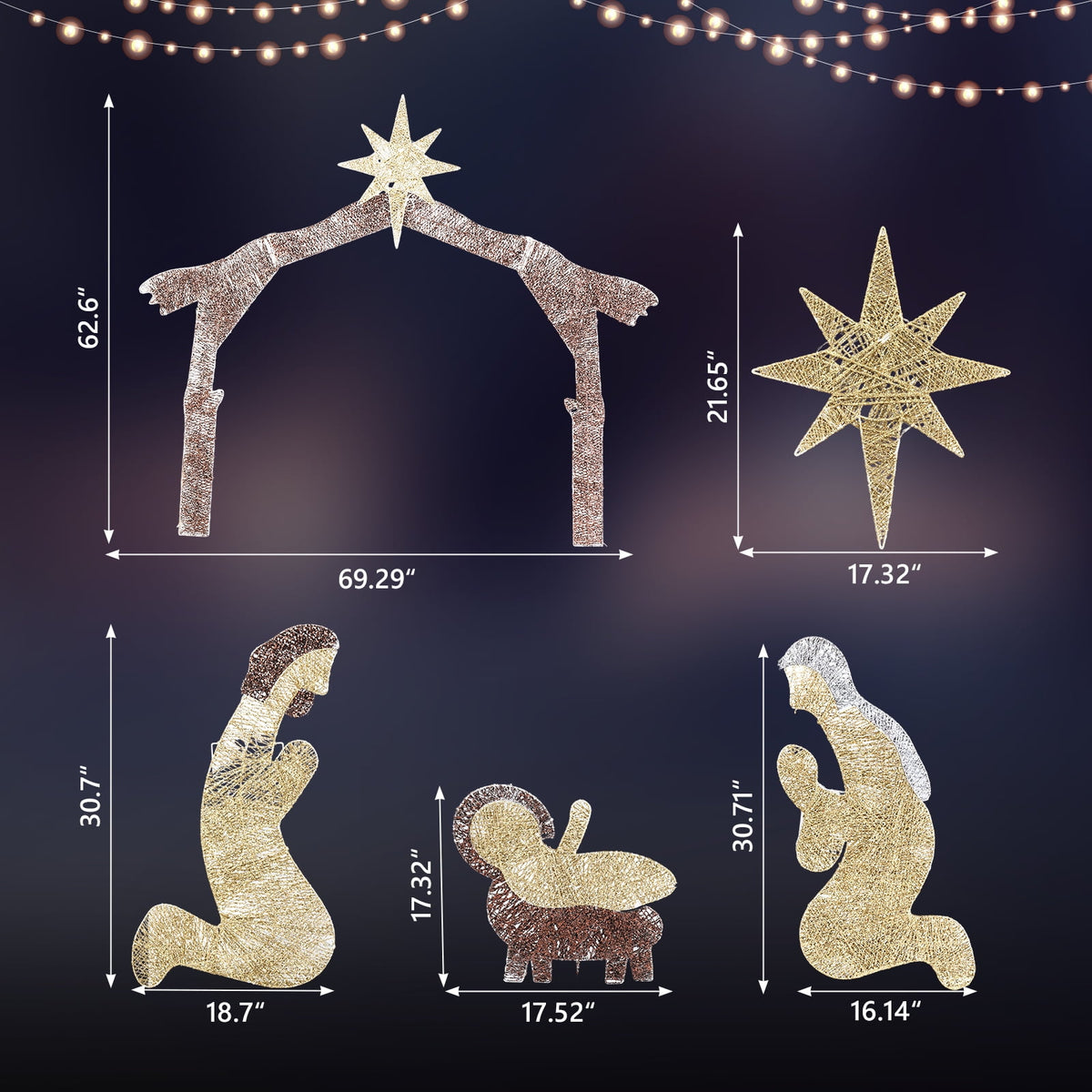 Zimtown 6ft Outdoor Nativity Scene Christmas Lighted Nativity Jesus Decoration w/190 LED,Brown Roof