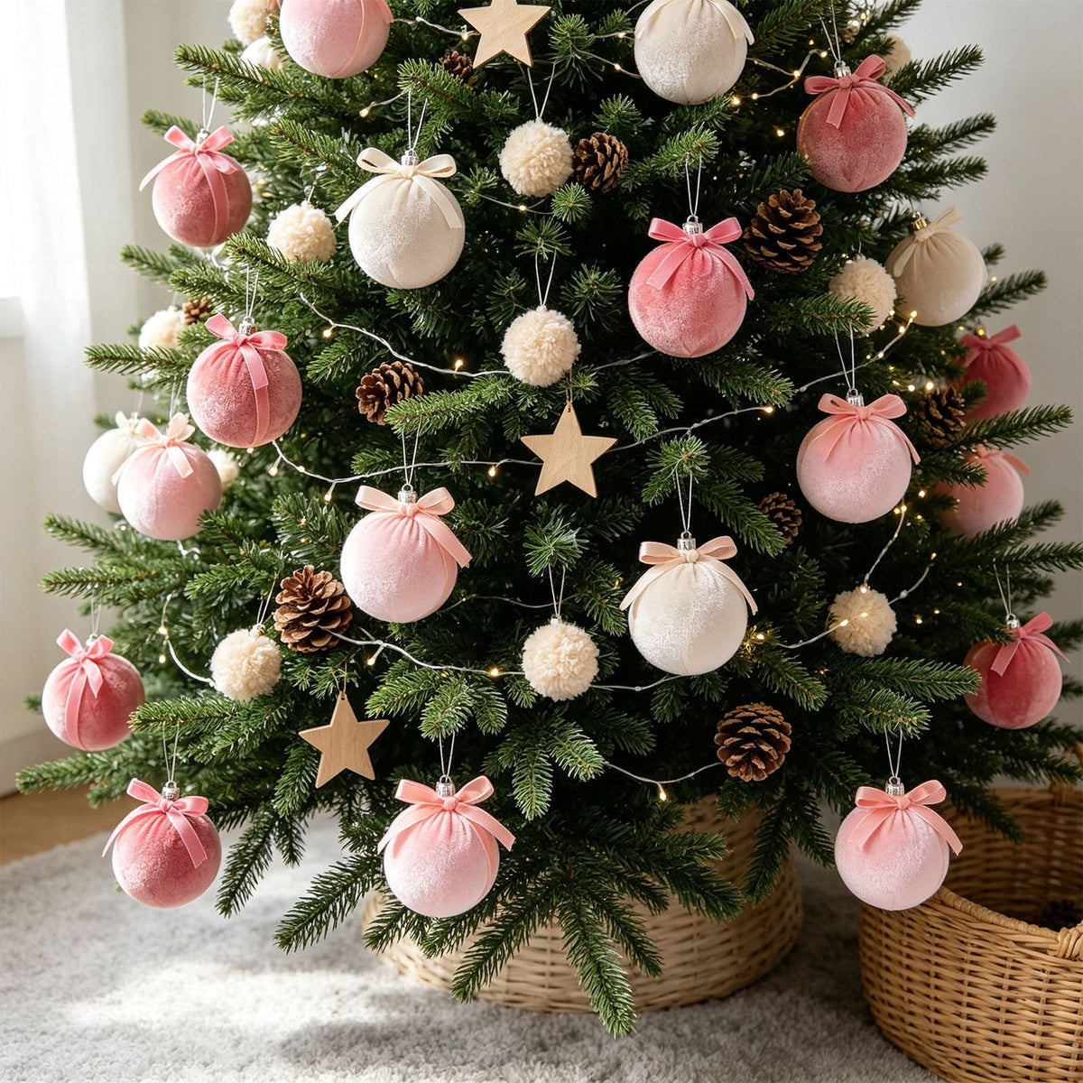 Gaecuw 15 Pack Velvet Christmas Ball Set, Fabric Hanging Baubles for Xmas Tree Wreath Mantel Holiday Decor