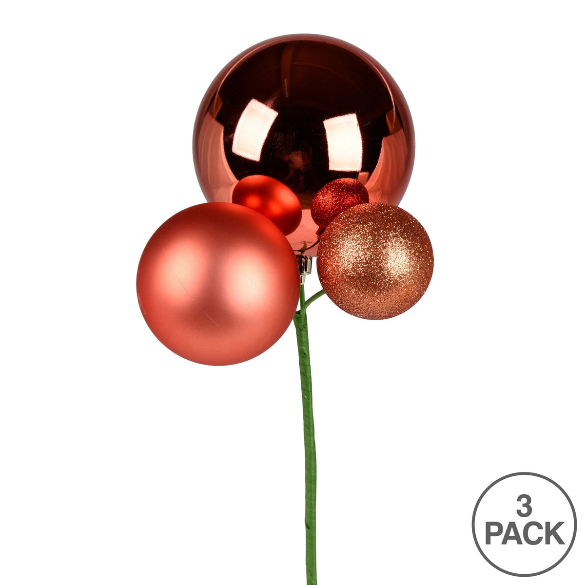 Vickerman 18" Honey Gold Orn Pick 3 per Bag. Features shiny, matte and glitter ornaments.