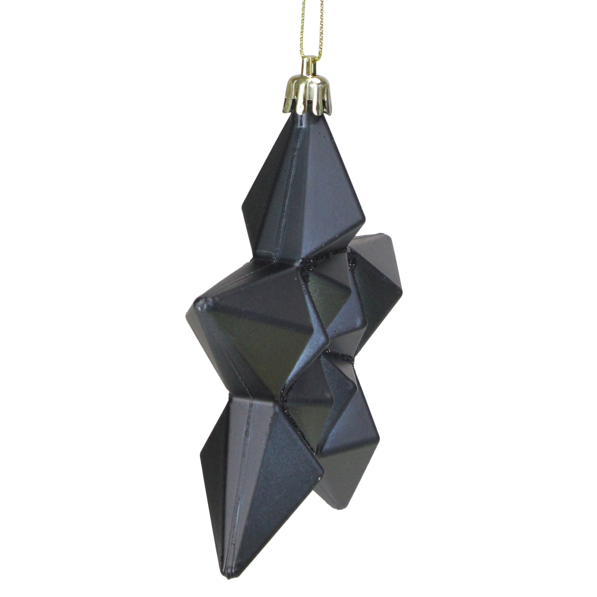 12ct Matte Jet Black Glittered Star Shatterproof Christmas Ornaments 5"