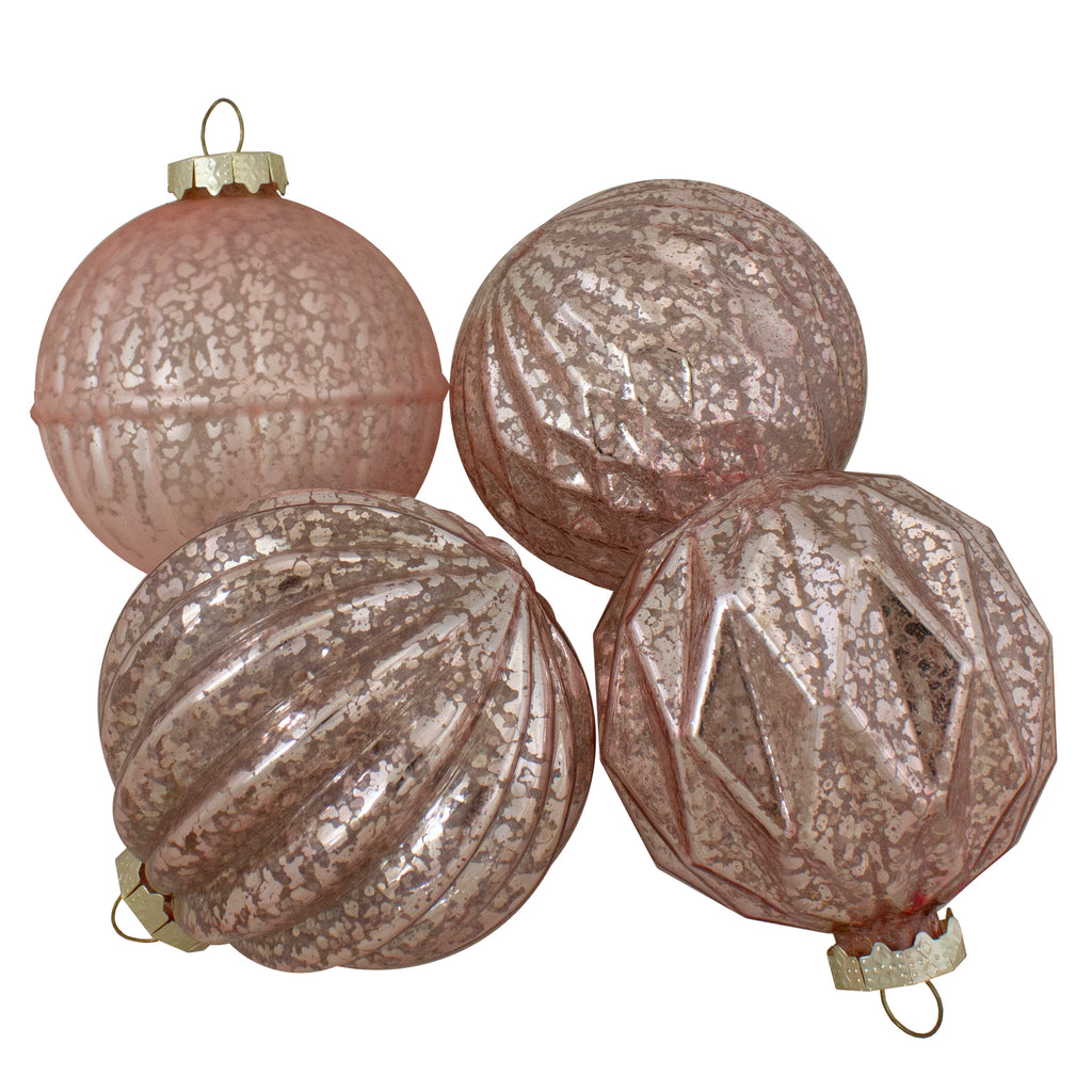 Northlight Finial and Glass Ball Christmas Ornaments - 3.25" - Blush Pink - Set of 12
