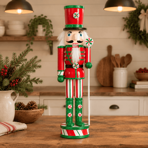 15 Inch Wooden Peppermint Christmas Nutcracker Soldier Decoration