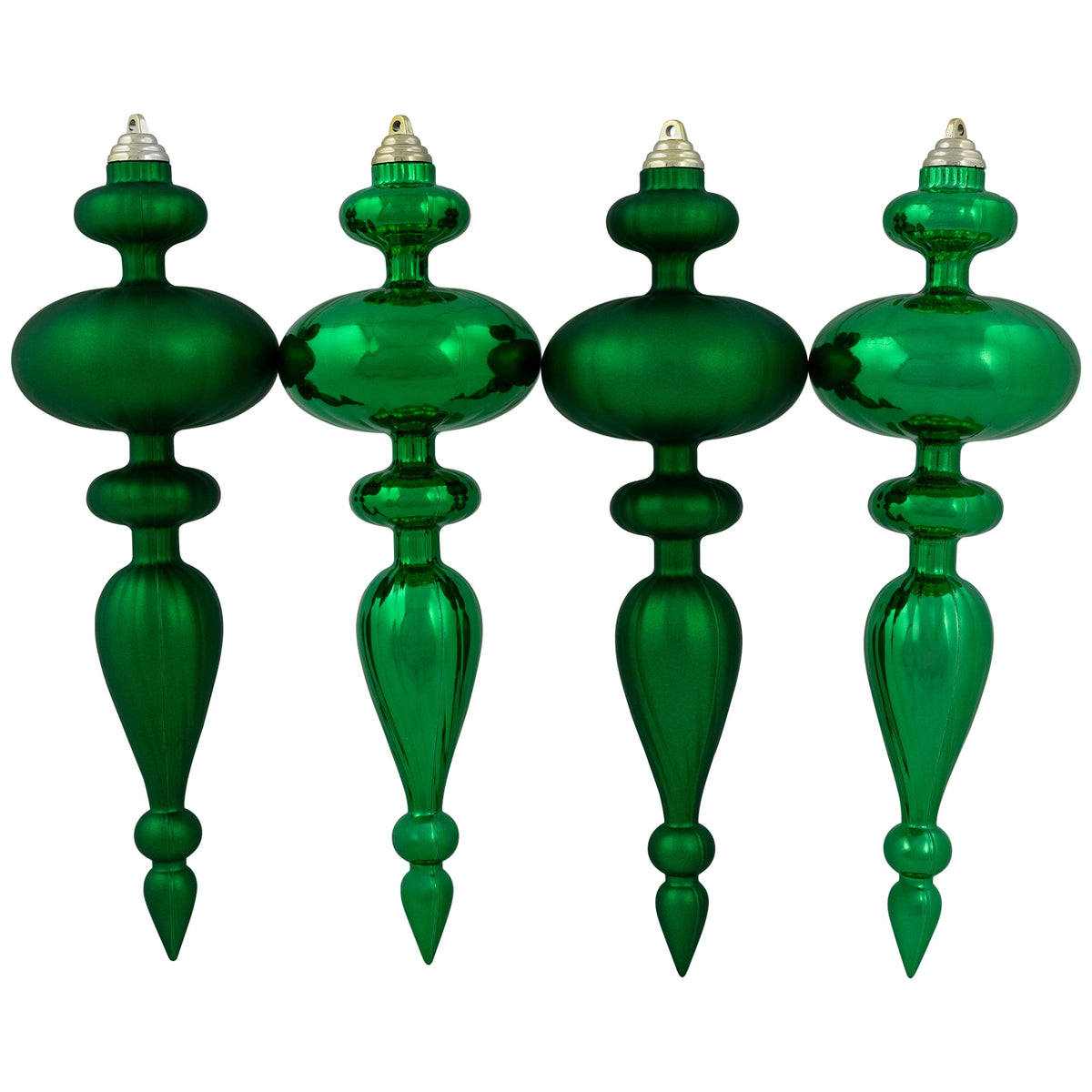 Northlight Shatterproof Commercial Size Finial Christmas Ornaments - 14" - Green - Set of 4