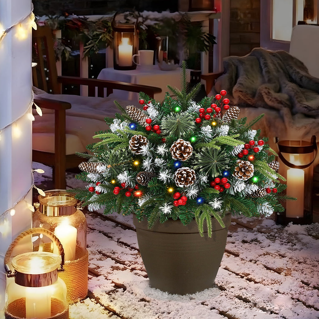Ikfashoni 2 Pack Christmas Urn Filler, 26 in Pre-lit Outdoor Christmas Tree with Remote, Artificial Christmas Porch Pathway Decoration