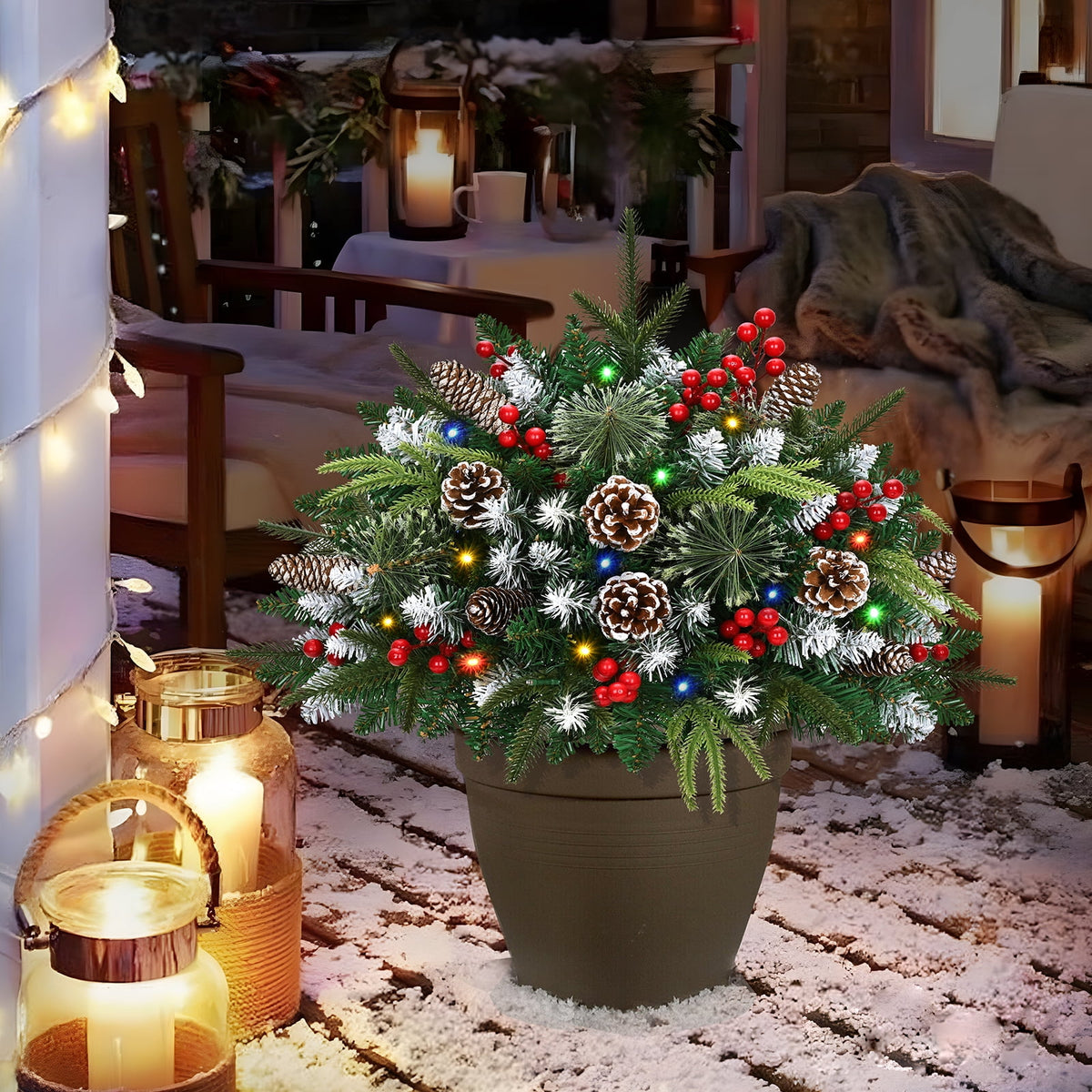 Ikfashoni 2 Pack Christmas Urn Filler, 26 in Pre-lit Outdoor Christmas Tree with Remote, Artificial Christmas Porch Pathway Decoration
