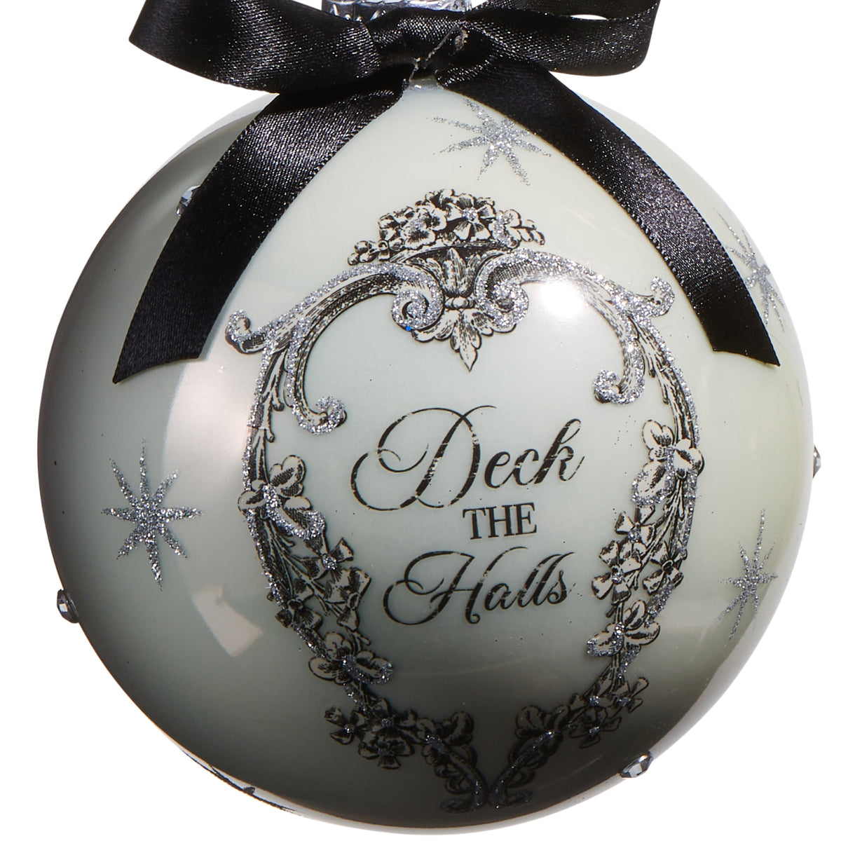 RAZ Imports 5" Deck the Halls Bow Glass Ball Christmas Ornaments - Set of 2