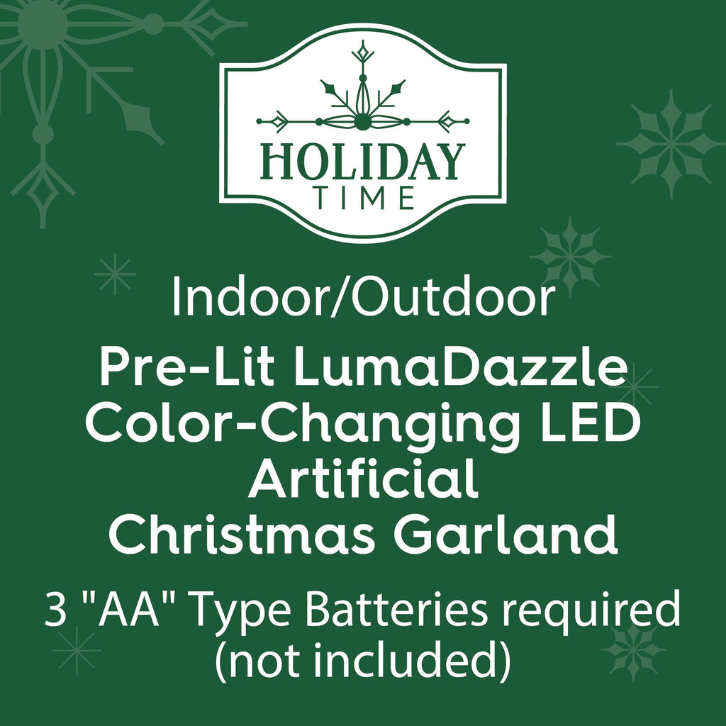 Milford LumaDazzle Pre-Lit Color-Changing Twinkle LED Artificial Christmas Garland, Green, 9', by Holiday Time