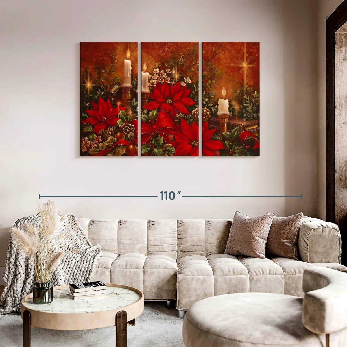 Elephant Stock Moonlit Skaters Wall Art - Horizontal Multi Panel Canvas - Living Room Wall Decor - Holiday Multi Panel - Blue And White Decor By Marilyn Dunlap - 74" x 48"