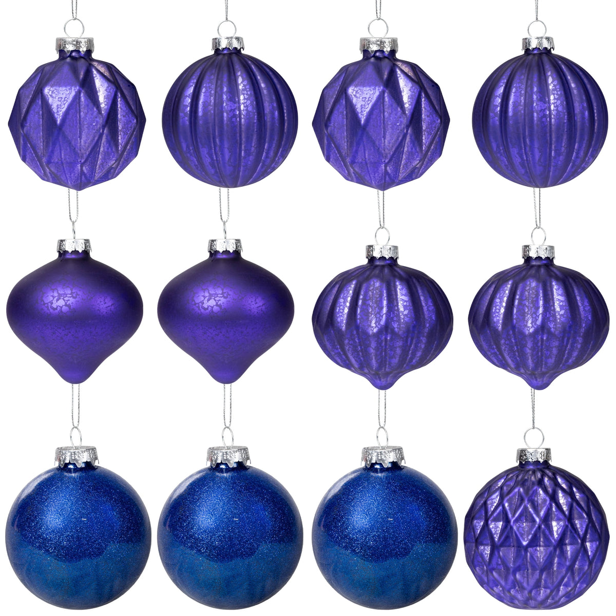 Northlight Multi Finish Ball and Onion Christmas Ornaments - 3.25" - Royal Blue and Purple - Set of
