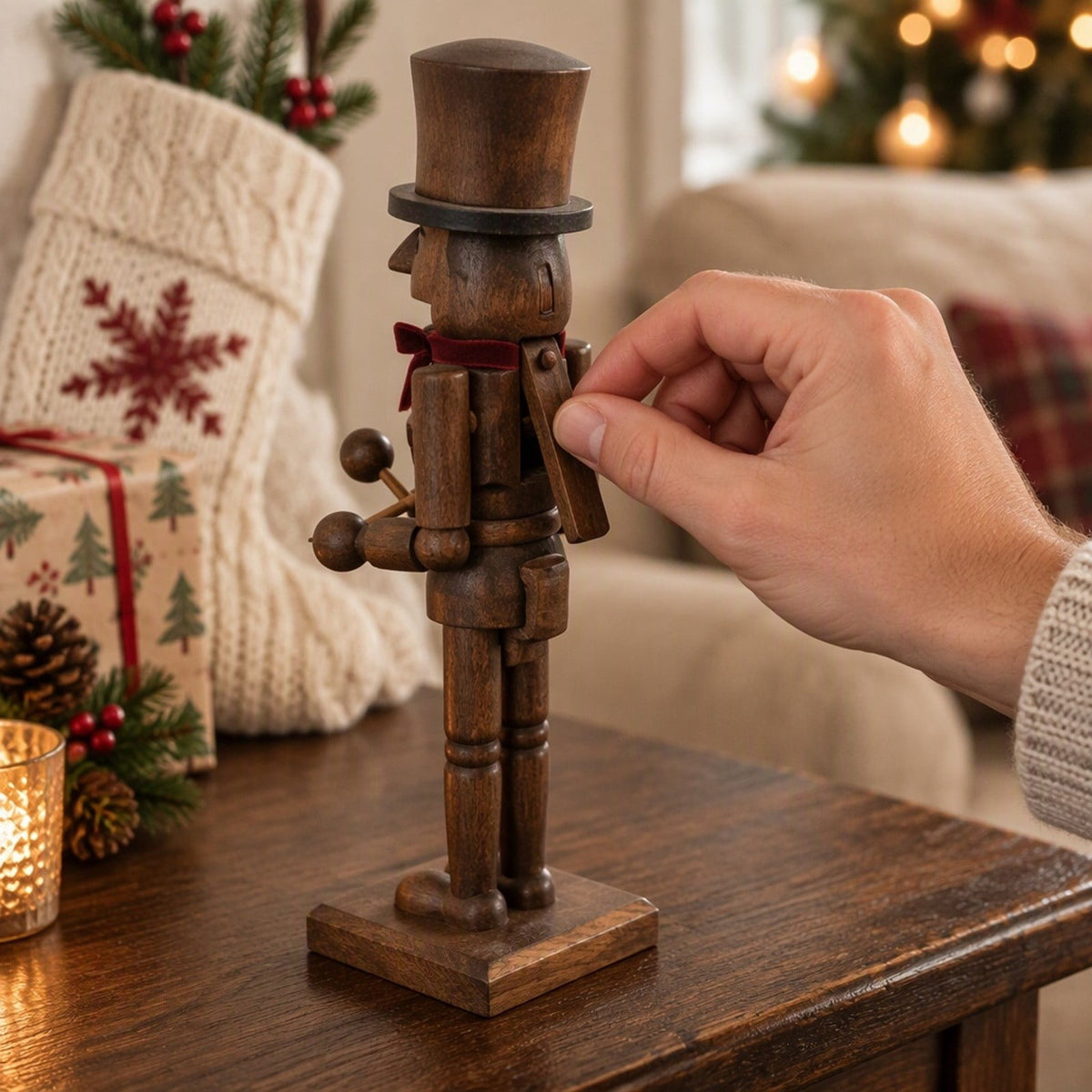 Wooden Nutcracker Figurine 15" Painted Christmas Soldier Statue – Traditional Holiday Decor for Mantel Shelf Floor Corner – Brown 1-Piece