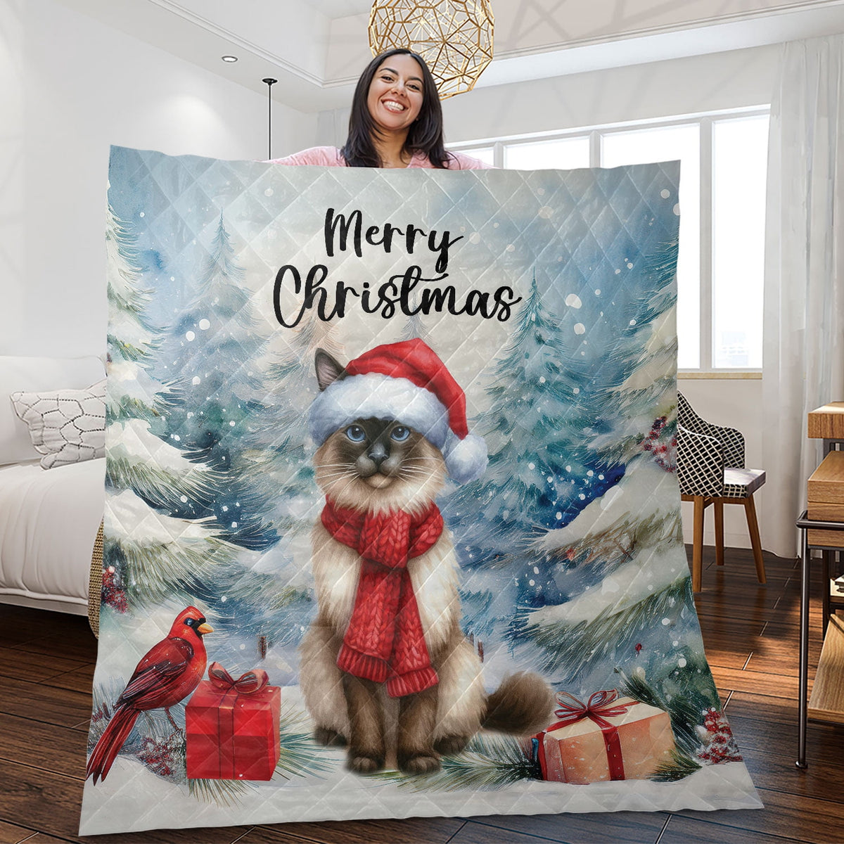 Merry Christmas Sphynx Enjoys Catmas Winter Xmas Holiday Quilt Bedding Set Cat Lover Kitten Owner Gifts Idea 1 Blanket Bed Cover 2 Pillowcases - 02022