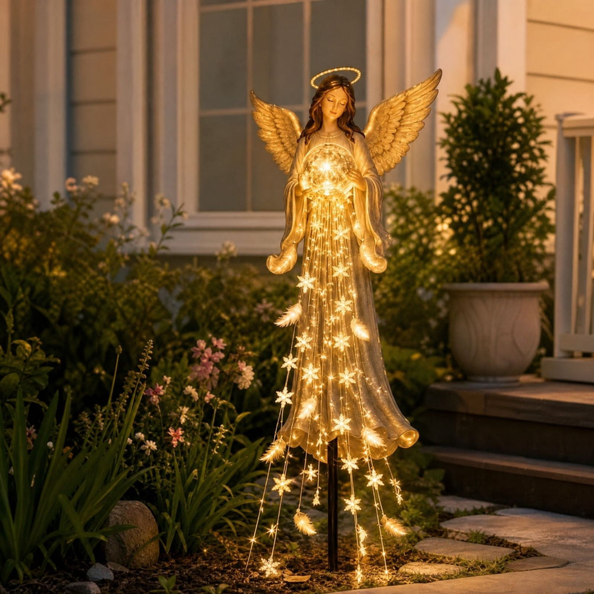 Clearance Christmas Solar Santa Magic Fountain Light - 32" Flowing Snowflake LED Garden Stake Light, Christmas Decorations Outdoor for Yard Porch