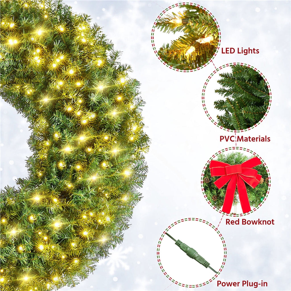 Alden Design 48in Pre-lit Fir Christmas Wreath for Door with 200 LED Lights & 720 Tips, Green