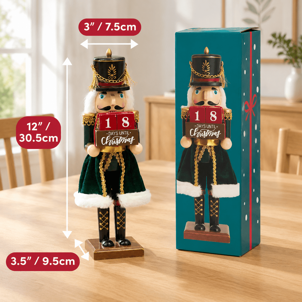 12-inch Wooden Christmas Nutcracker Countdown Decorative Advent Figure