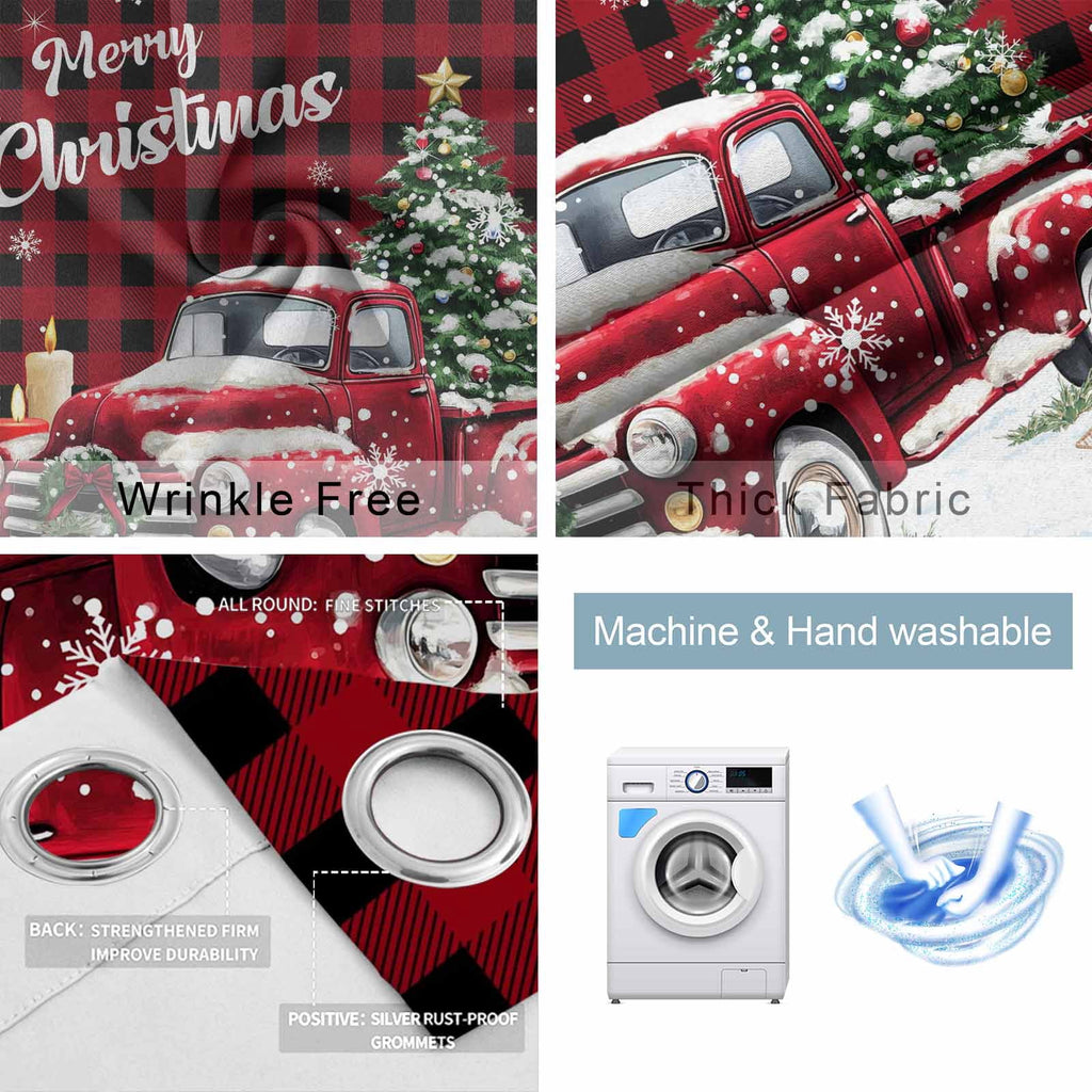 Red Truck Christmas Blackout Curtains 63 Inches Long for Bedroom,Xmas Tree Snowflake Gifts Winter Wooden Thermal Insulated Room Darkening Black Out Window Curtain Panels Grommet Living Room Drapes