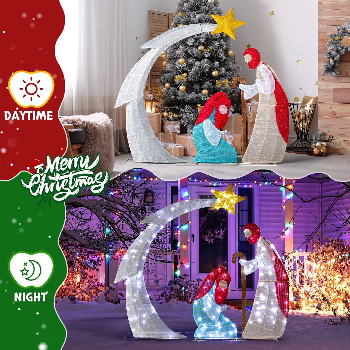 Zimtown 4ft Outdoor Nativity Scene Christmas Lighted Nativity Jesus Decoration w/170 LED