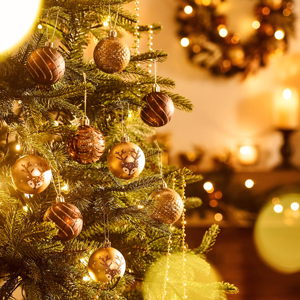 Valery Madelyn 35ct 2.36 inches Luxurious Copper Gold Christmas Ball Ornaments, Shatterproof Christmas Tree Ornaments Hanging Bauble for Xmas Decoration