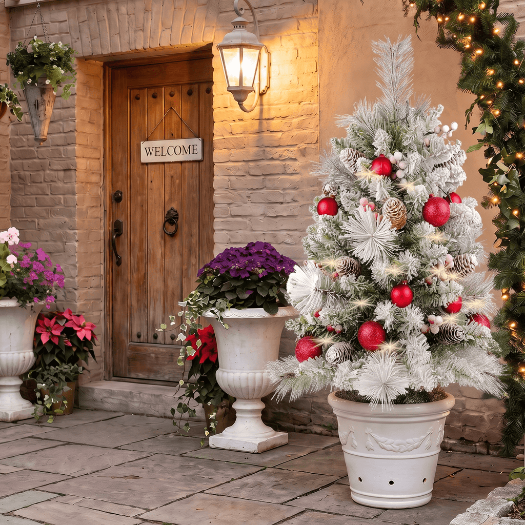 2 Pack 30 inch Prelit Outdoor Pathway Christmas Tree, Artificial Small Xmas Tree with Dual Color Berries & Balls, 30 Battery Operated Warm Lights for Holiday New Year Winter Patio Driveway Yard Lawn