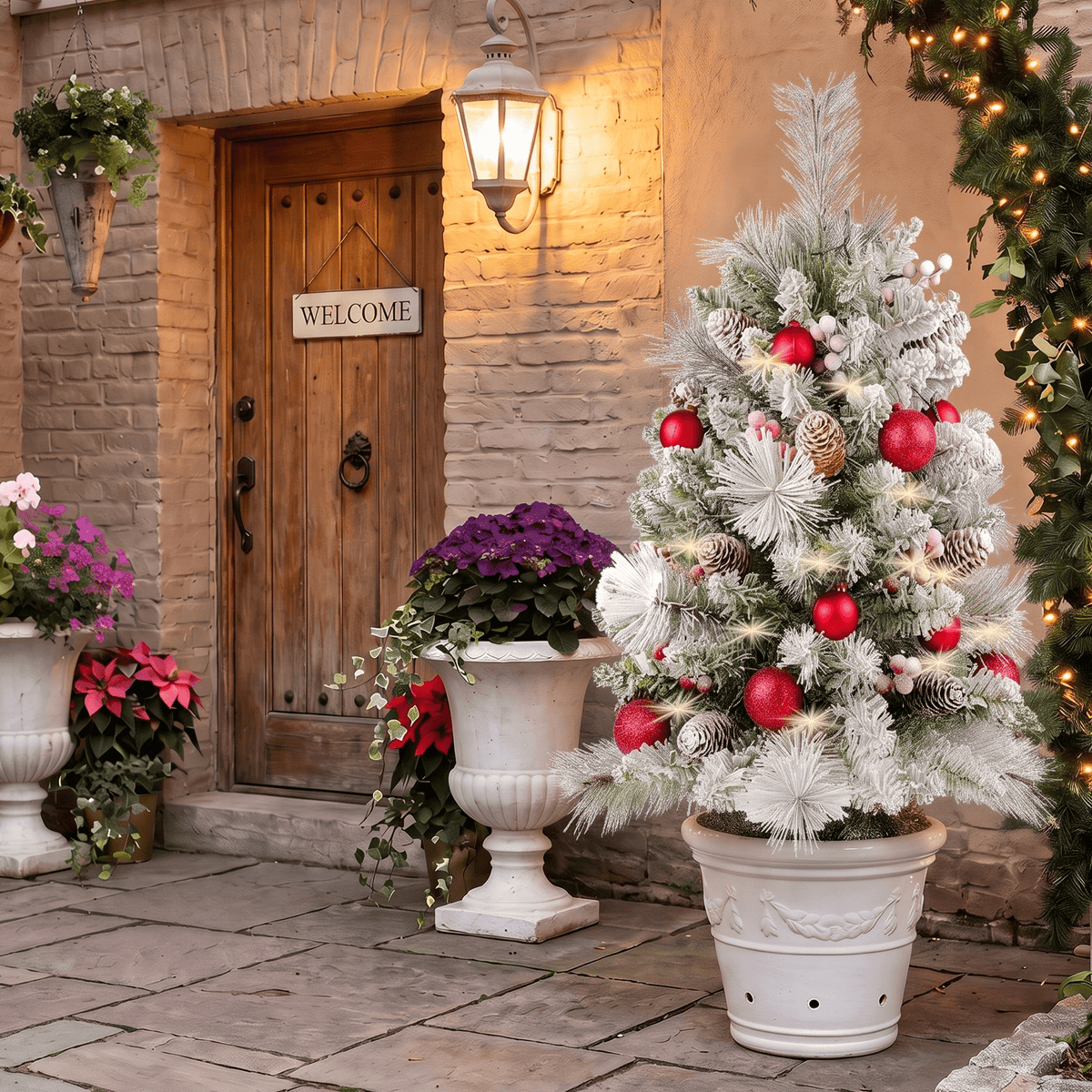 2 Pack 30 inch Prelit Outdoor Pathway Christmas Tree, Artificial Small Xmas Tree with Dual Color Berries & Balls, 30 Battery Operated Warm Lights for Holiday New Year Winter Patio Driveway Yard Lawn