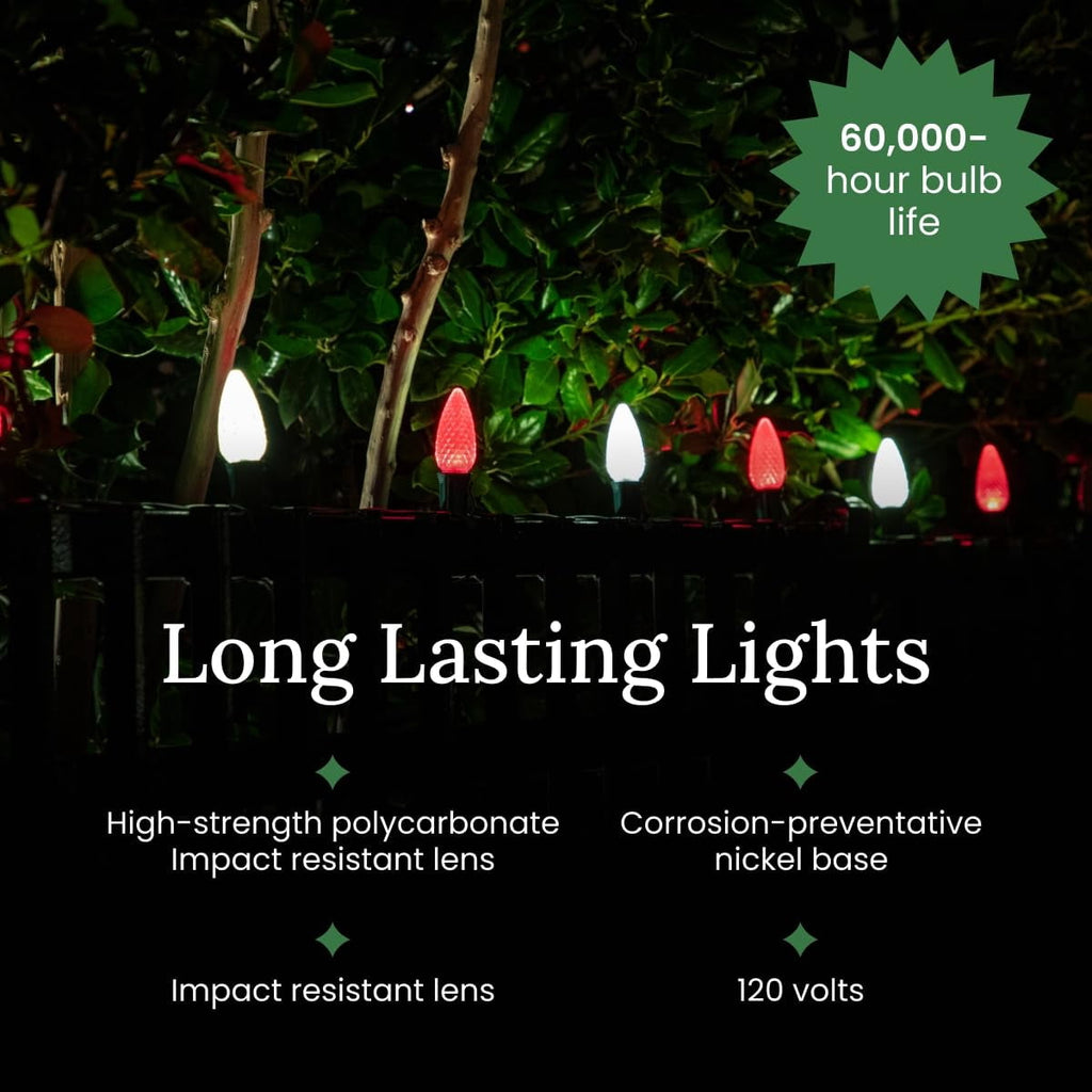 Christmas Designers C9 LED Christmas Light Kit, 100 Green Bulbs, 100' Green Wire, 12" Spacing, 7.5" Pathway Stakes