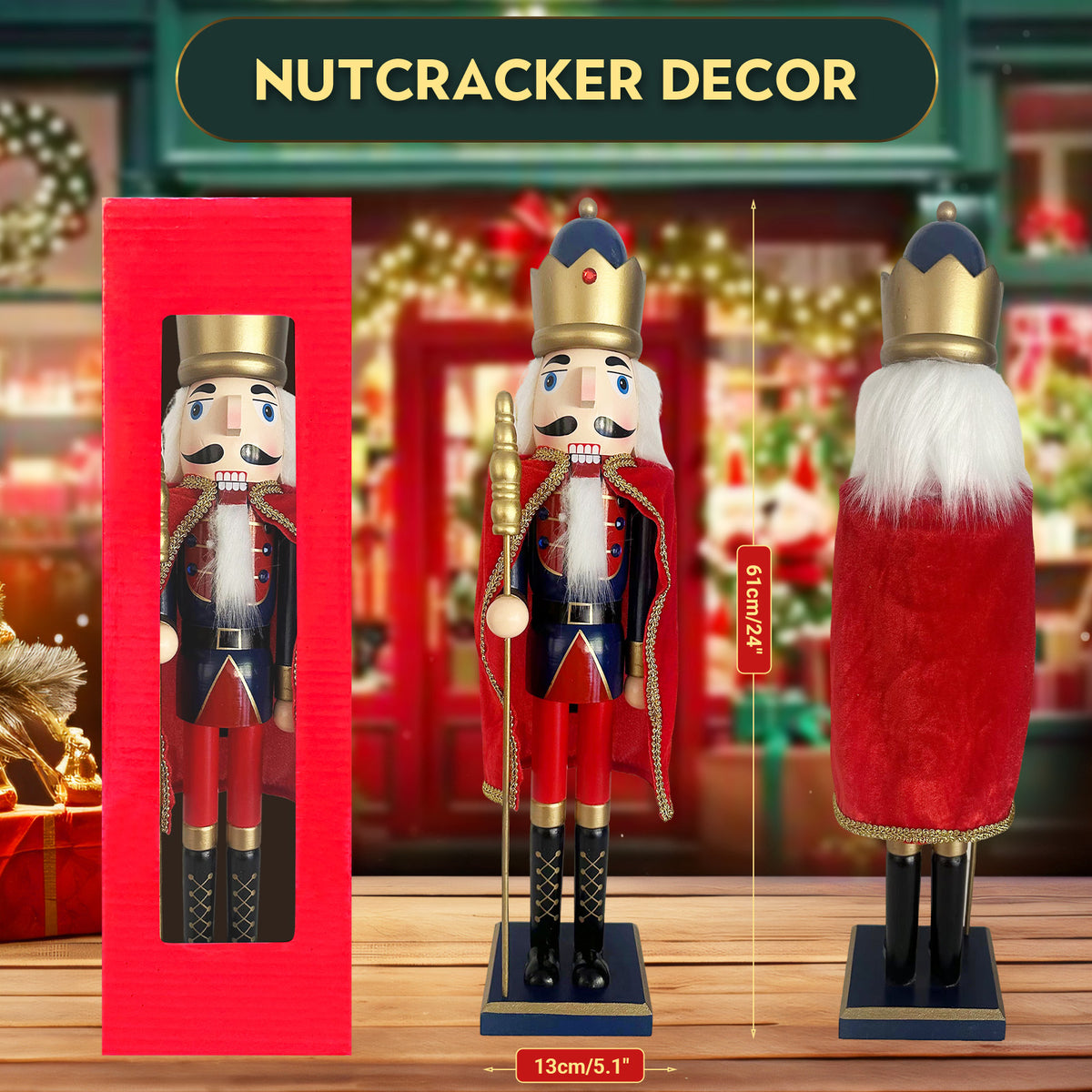 24Inch Wooden Soldier Nutcracker Christmas Decor - Festive Christmas Nutcracker Gift, Winter Indoor Decoration for Table, Desktop & Fireplace