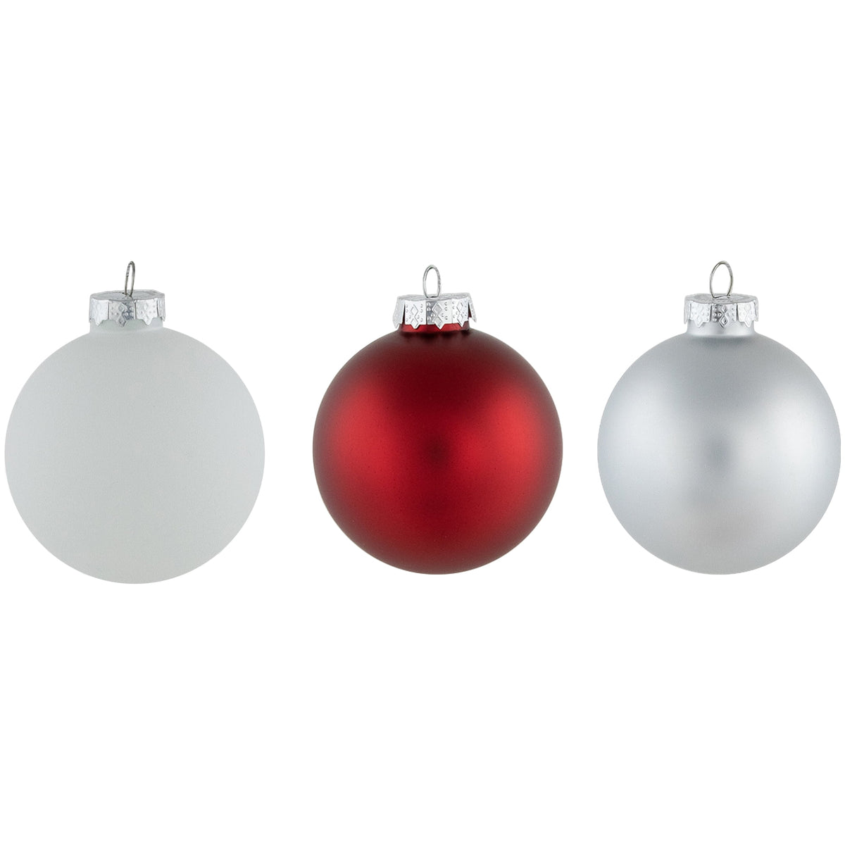 Northlight 72ct Red, Silver and White Shiny and Matte Glass Ball Christmas Ornaments 3.25-4"