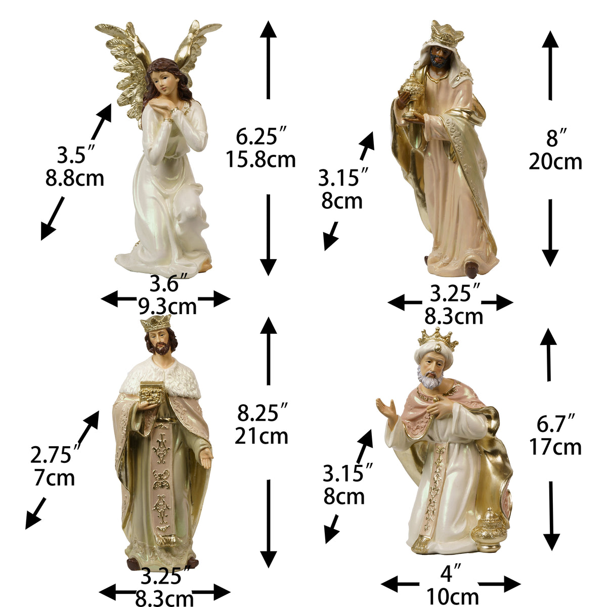 Zayton 11-Piece Nativity Set 8" Light Gold Resin Holy Family Figurines Nativity Scene Tabletop Christmas Decor