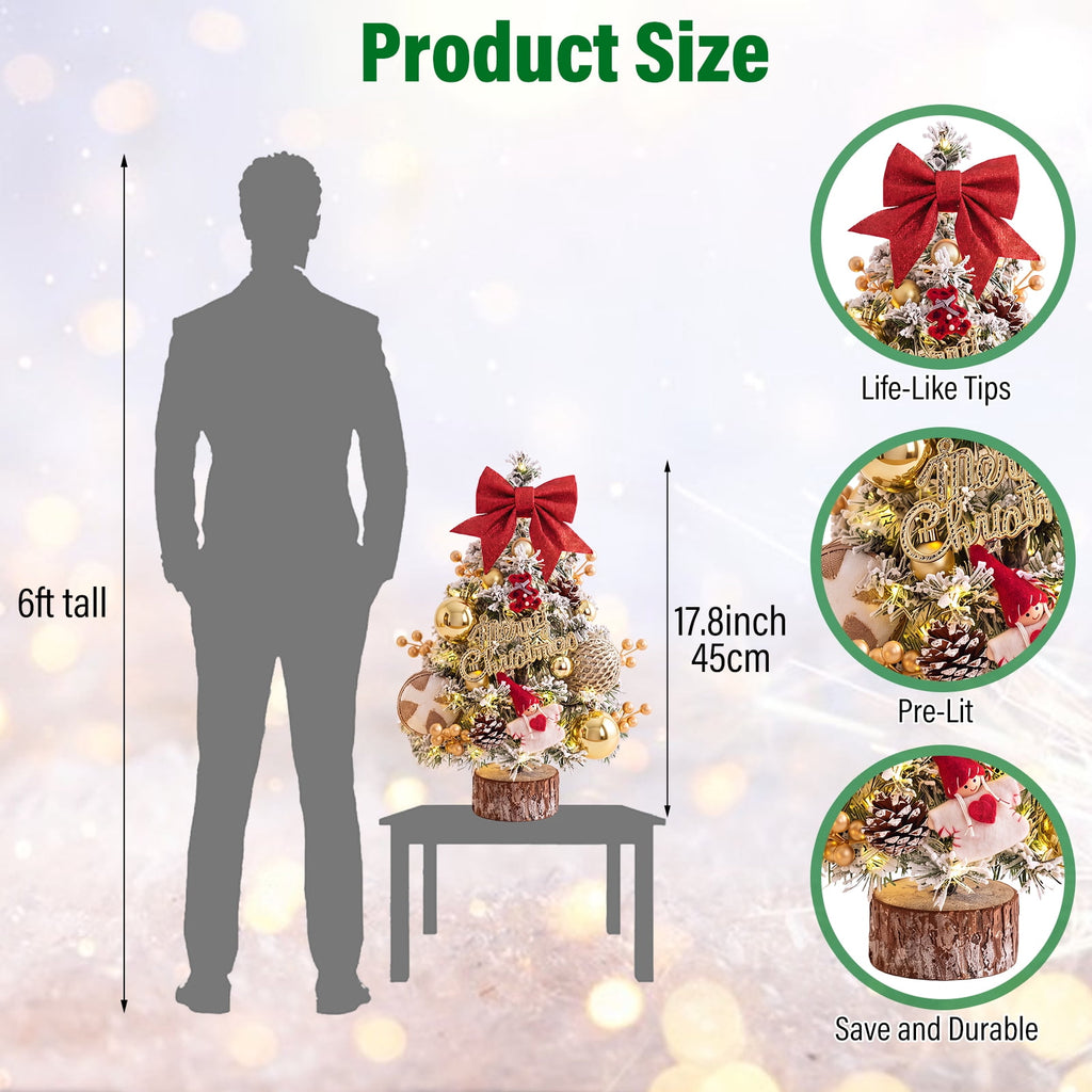 22" Mini Christmas Tree with 30 LEDs, Red Berries & Pinecones, DIY Kit, Battery Powered Tabletop Tree Christmas Decorations Gifts for Dorms, Offices, Home, Classrooms Desks & Small Spaces